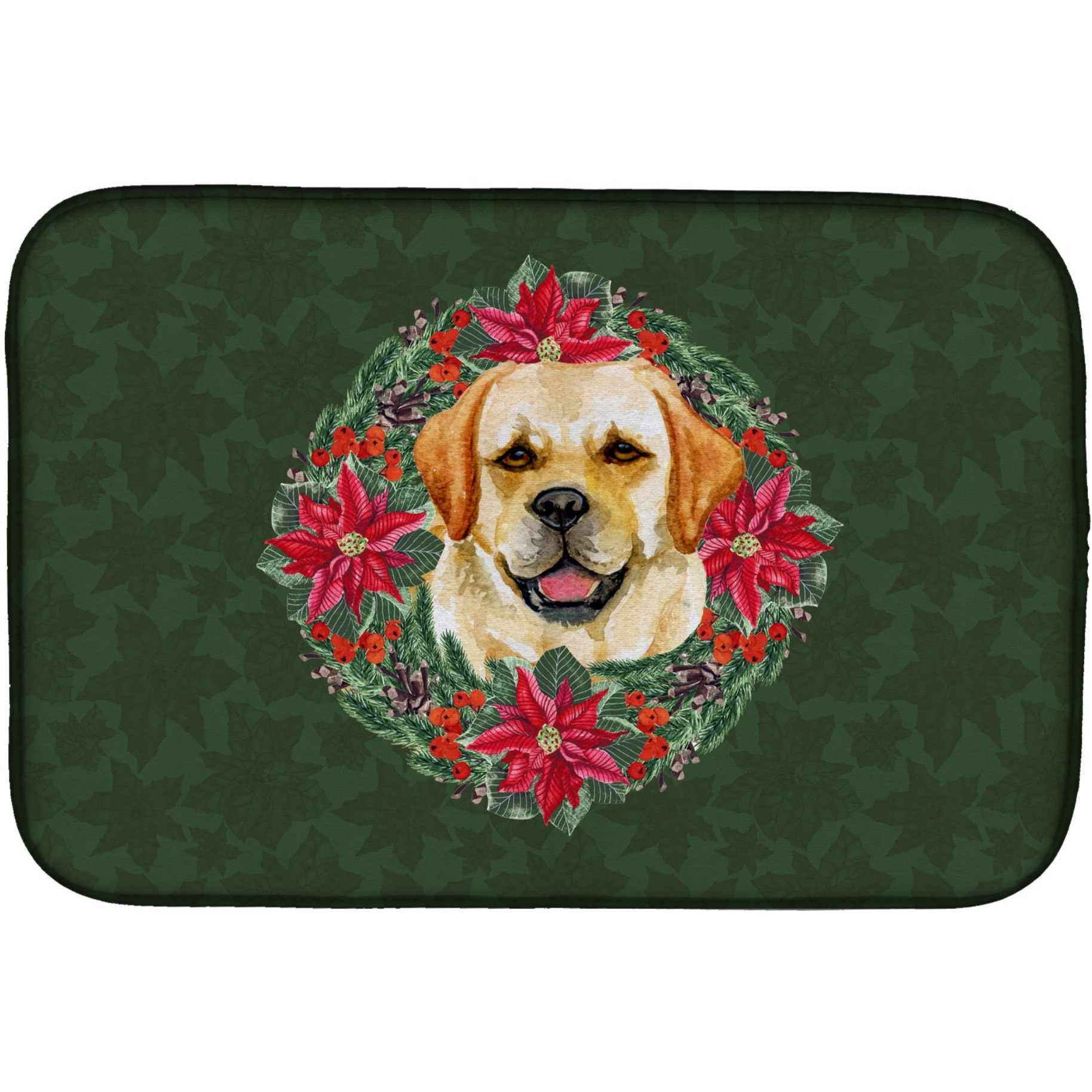 &quotCaroline's Treasures Golden Retriever Poinsettia Dish Drying Mat, 14 x 21, Christmas Wreath"
