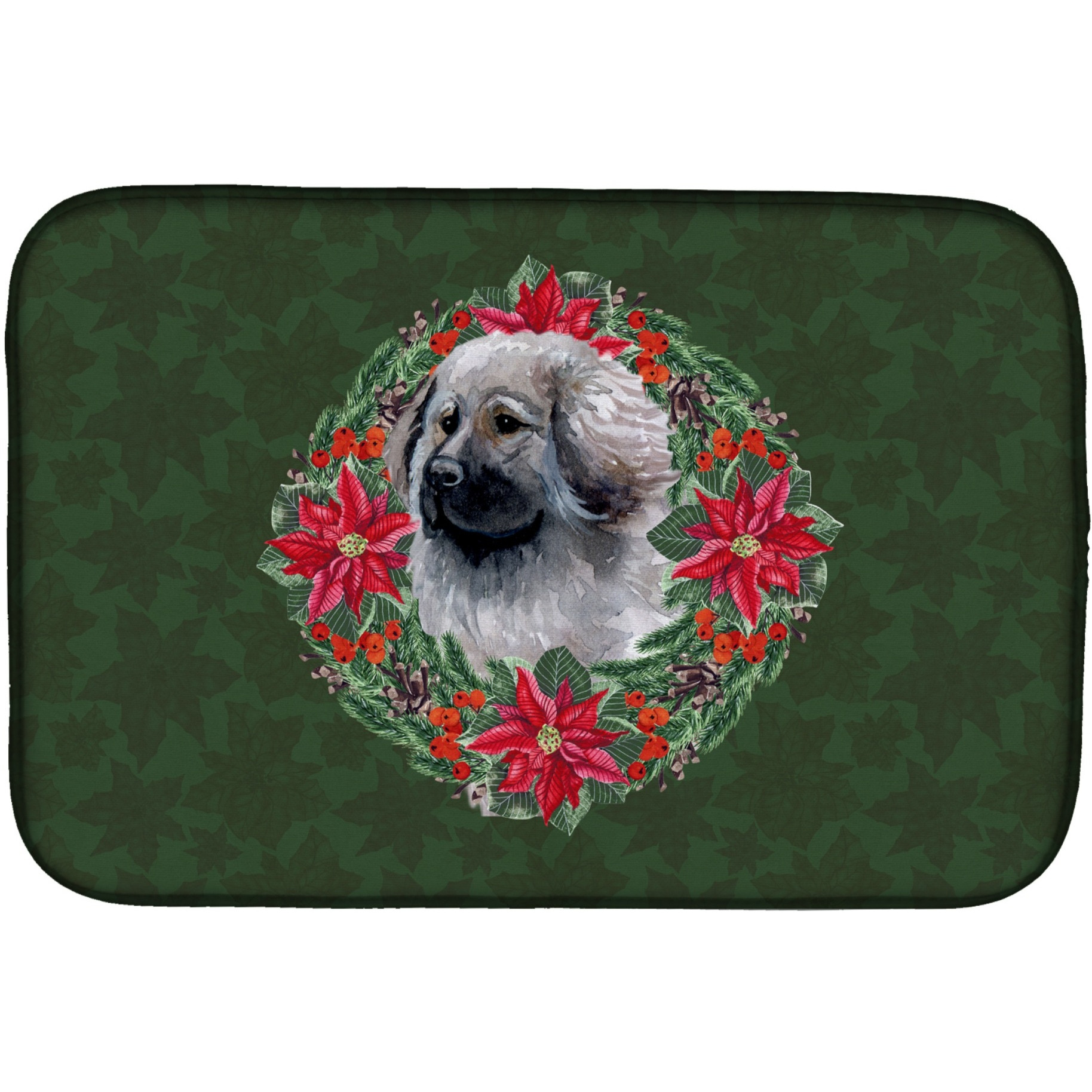 &quotCaroline's Treasures Moscow Watchdog Poinsetta Dish Drying Mat, 14"" x 21"", Christmas Wreath"