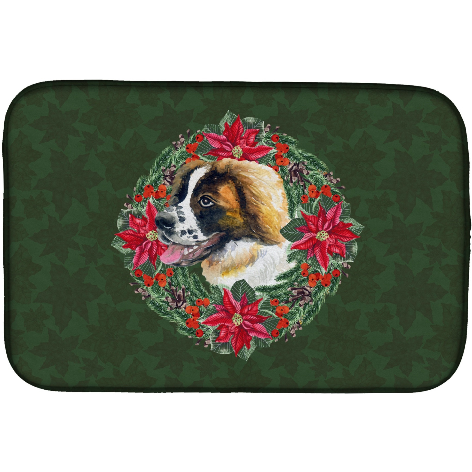&quotCaroline's Treasures Saint Bernard Poinsettia Dish Drying Mat, 14"" x 21"", Christmas Wreath"