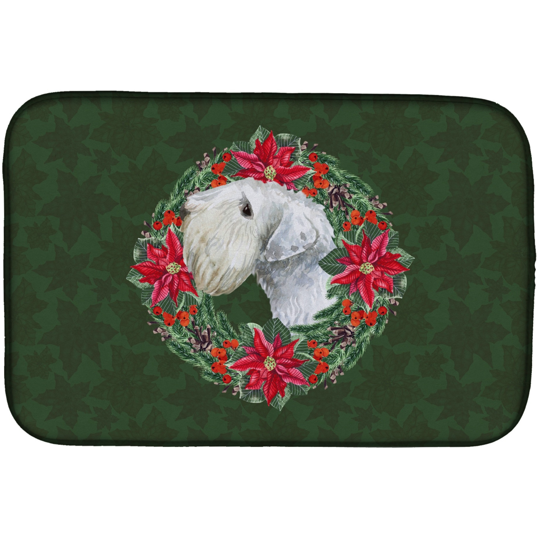 &quotCaroline's Treasures Sealyham Terrier Poinsettia Dish Drying Mat, 14"" x 21"", Christmas Wreath"