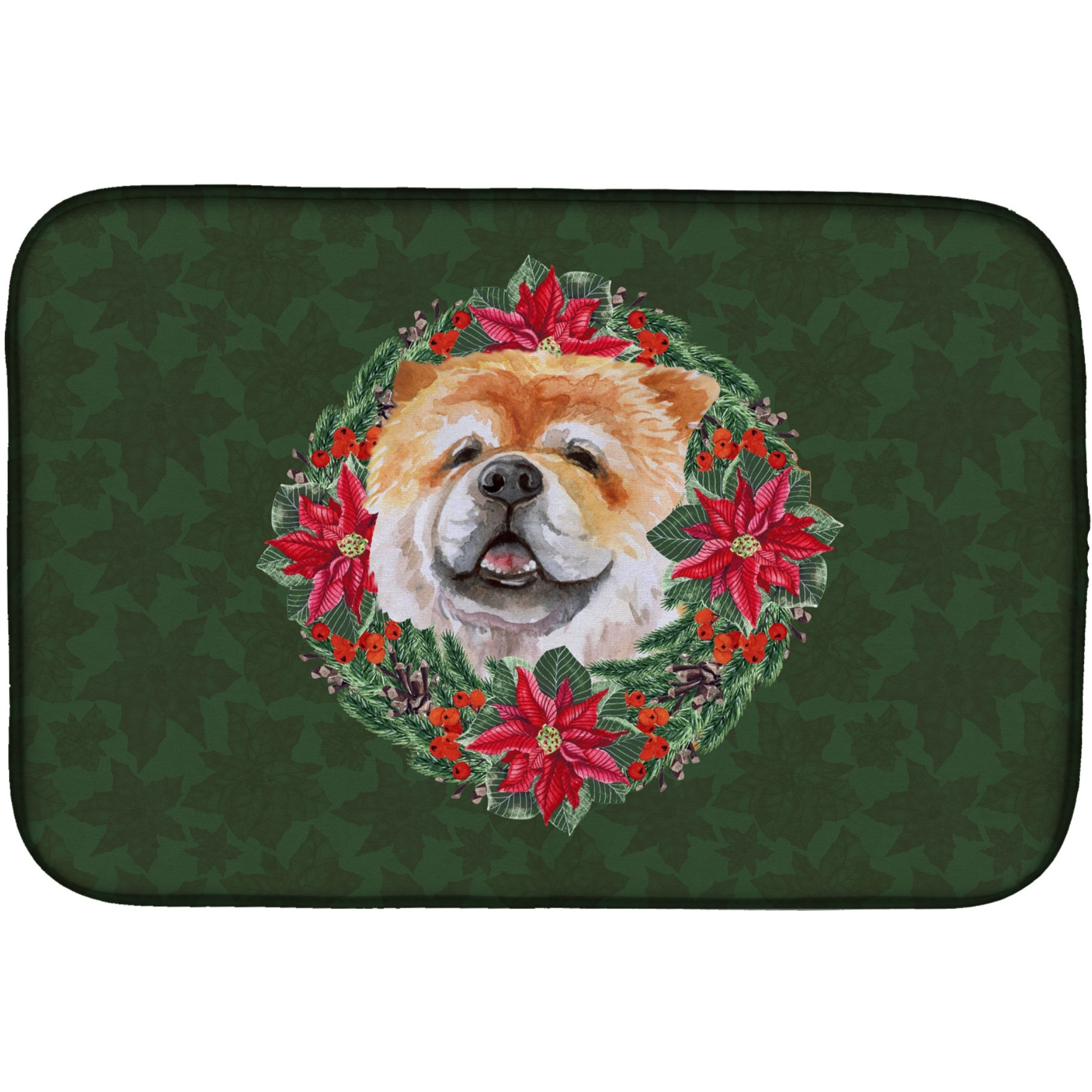 &quotCaroline's Treasures Cane Corso Poinsettia Dish Drying Mat, 14"" x 21"", Christmas Wreath"