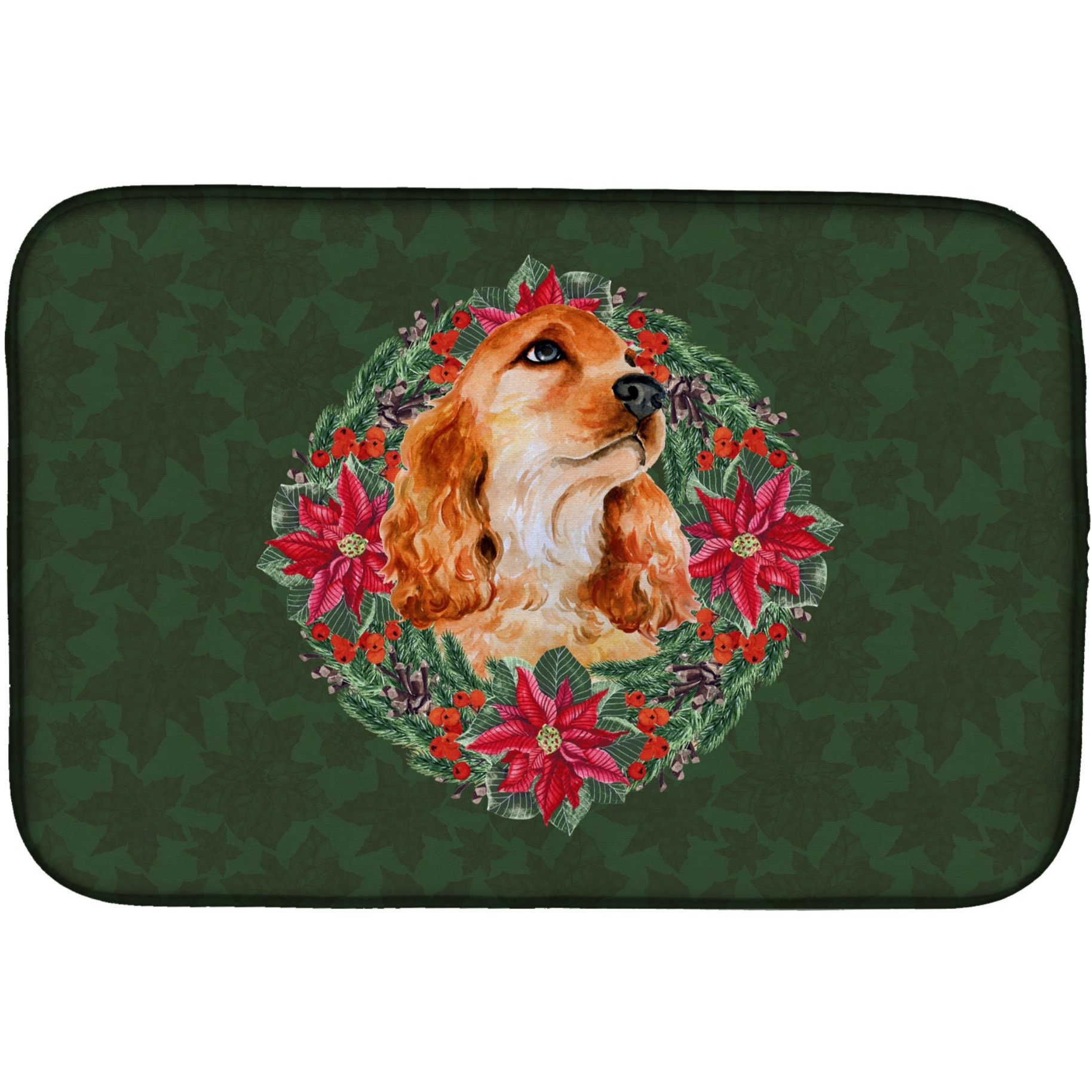 &quotCaroline's Treasures Cocker Spaniel Poinsettia Dish Drying Mat, 14"" x 21"", Christmas Wreath"