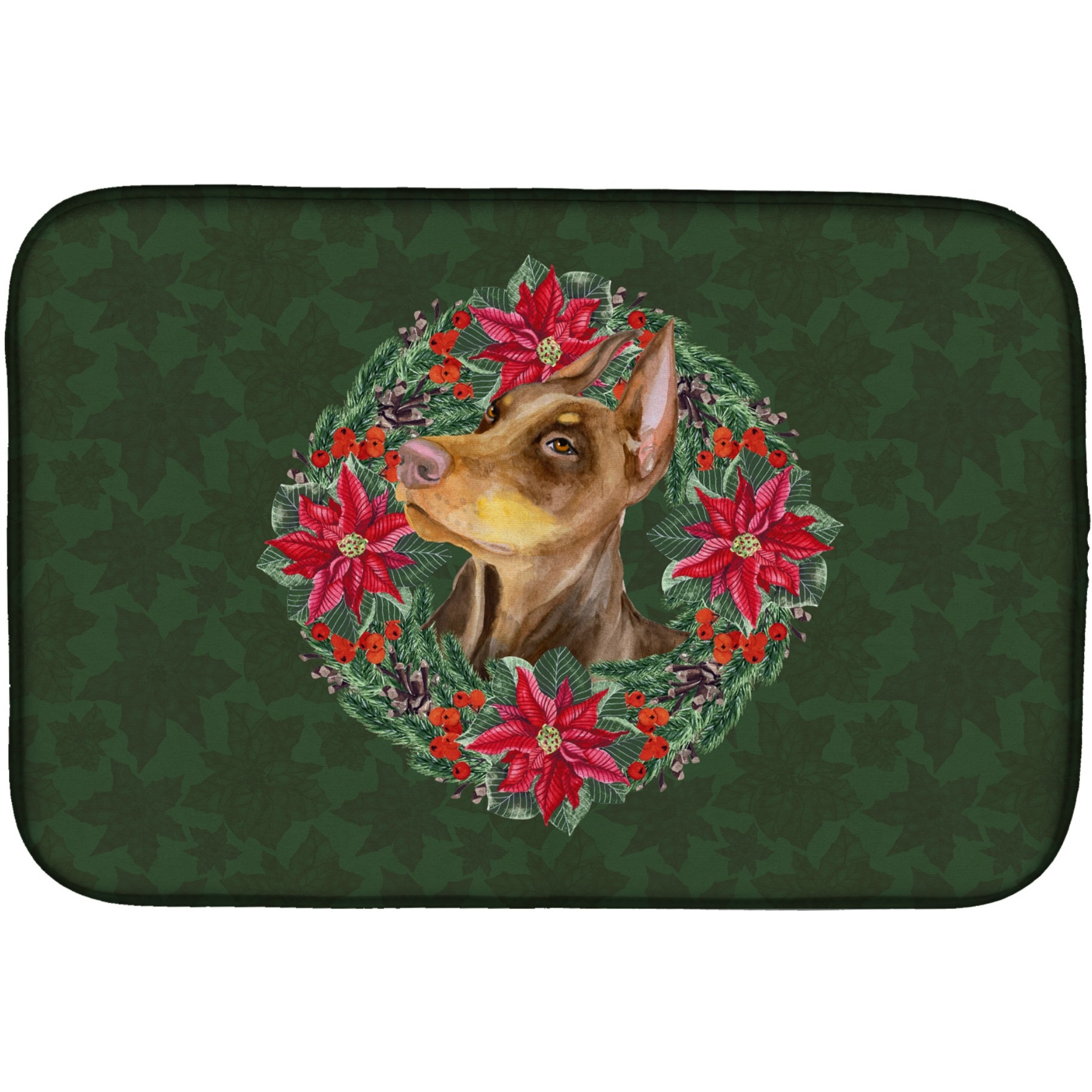 &quotCaroline's Treasures Doberman Pinscher Poinsettia Dish Drying Mat, 14"" x 21"", Christmas Wreath"