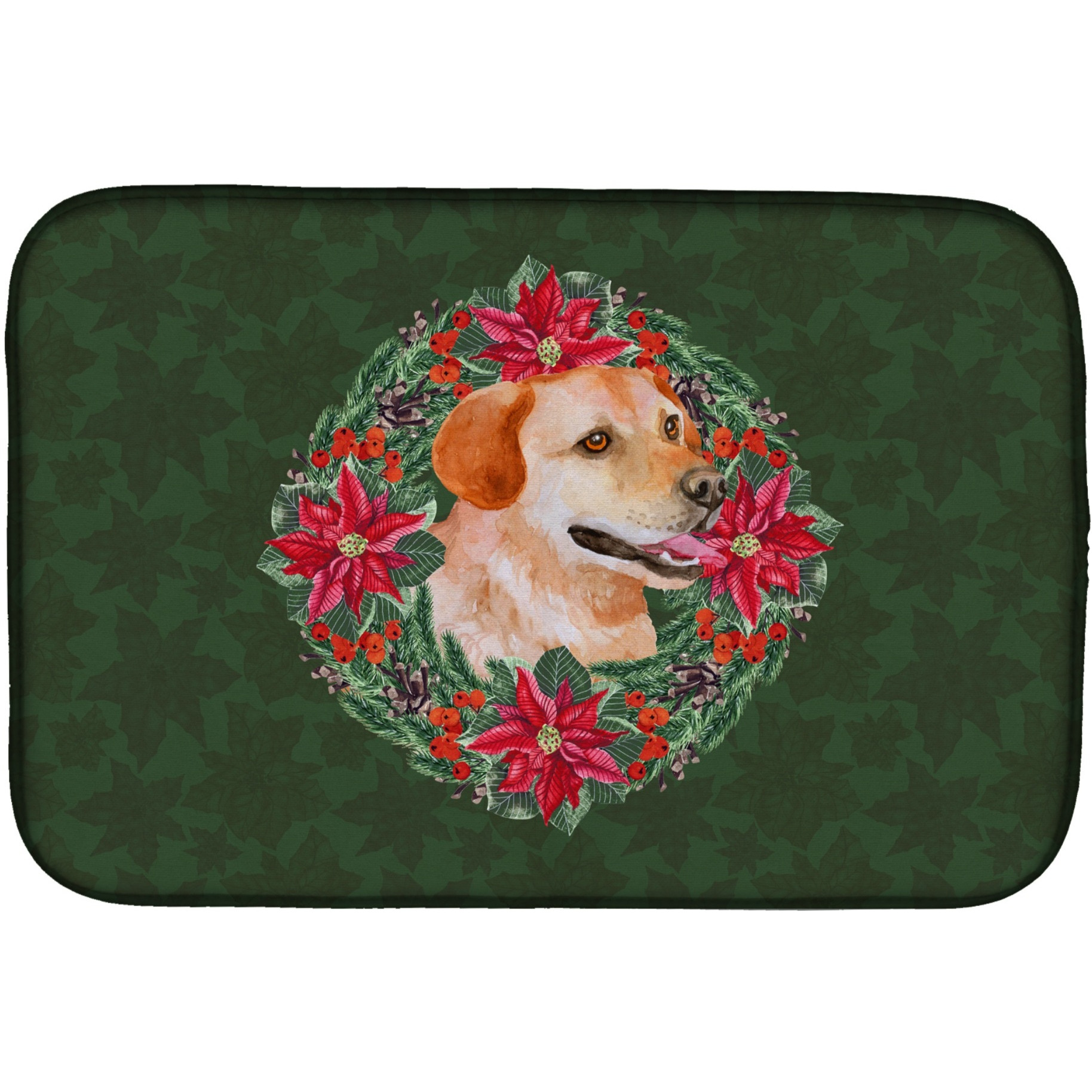 &quotCaroline's Treasures Labrador Retriever Poinsettia Dish Drying Mat, 14"" x 21"", Christmas Wreath"