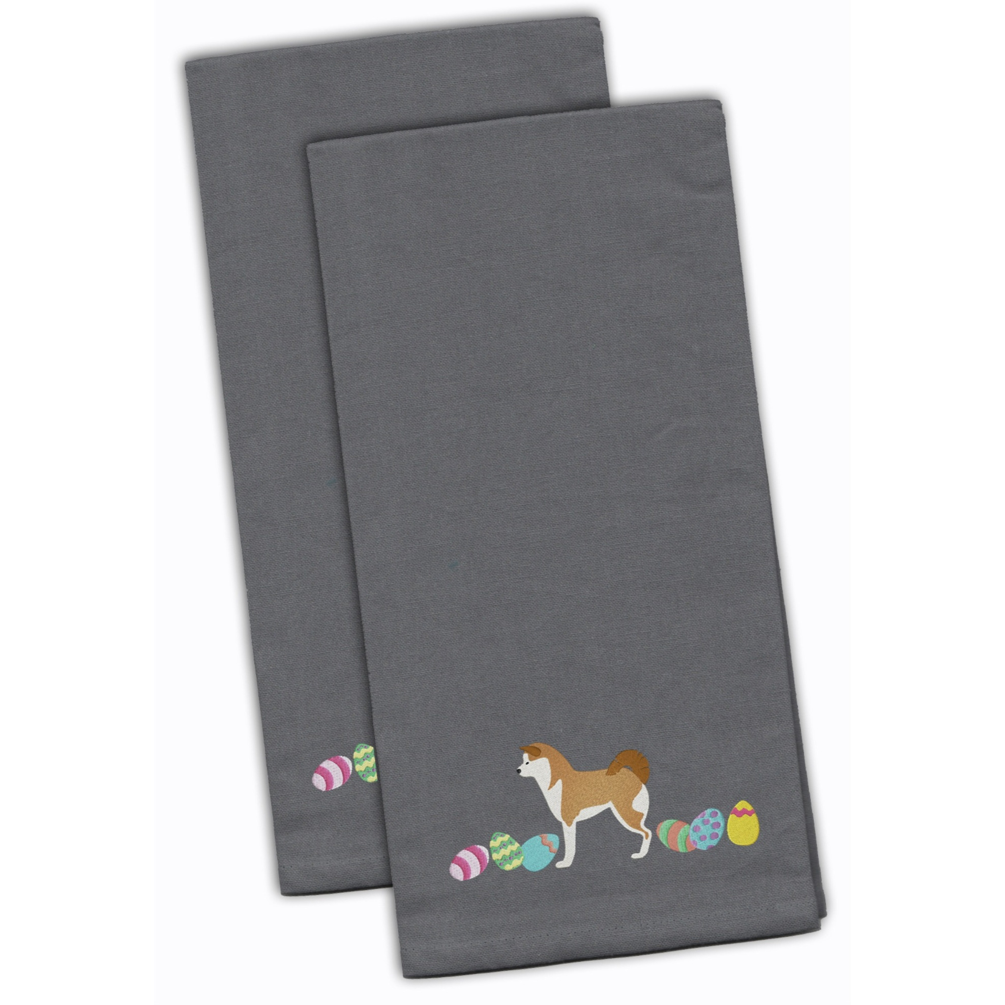 Caroline's Treasures CK1595GYTWE Akita Easter Gray Embroidered Kitchen Towel Set of 2
