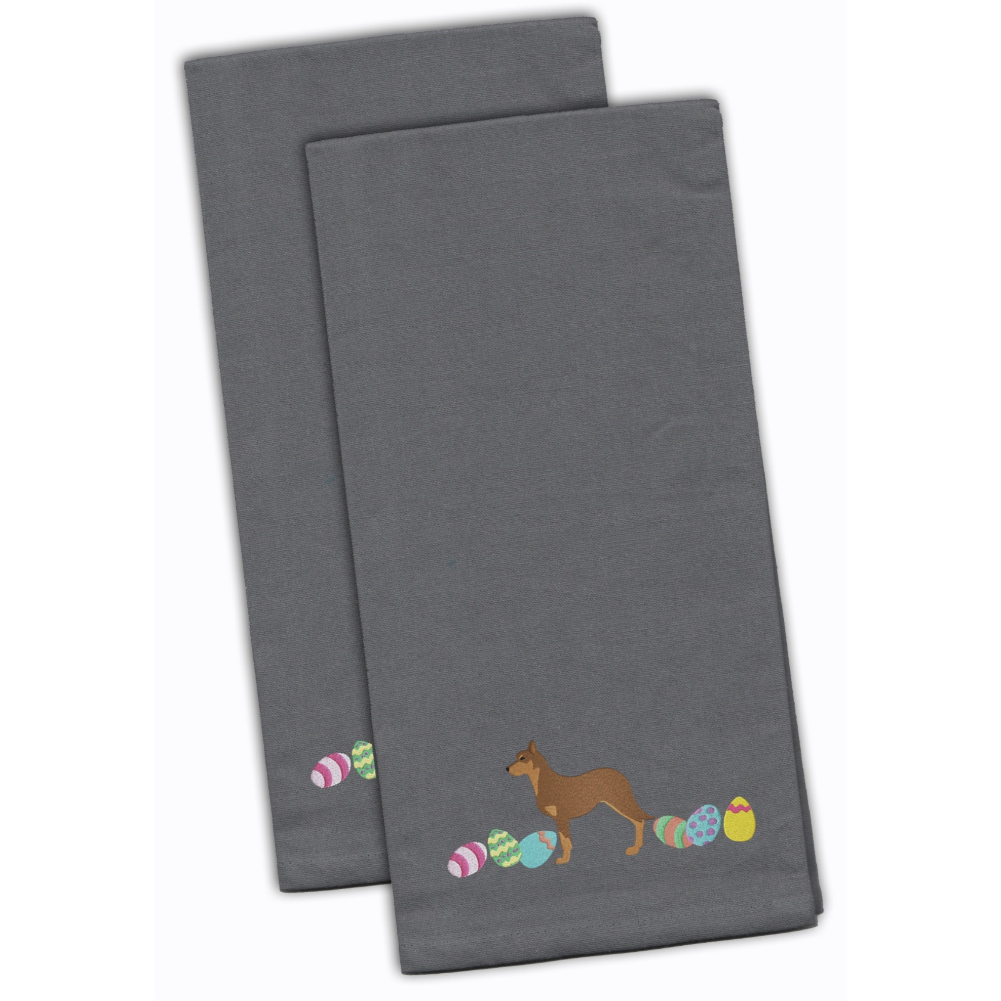 Caroline's Treasures CK1600GYTWE Australian Kelpie Easter Gray Embroidered Kitchen Towel Set of 2