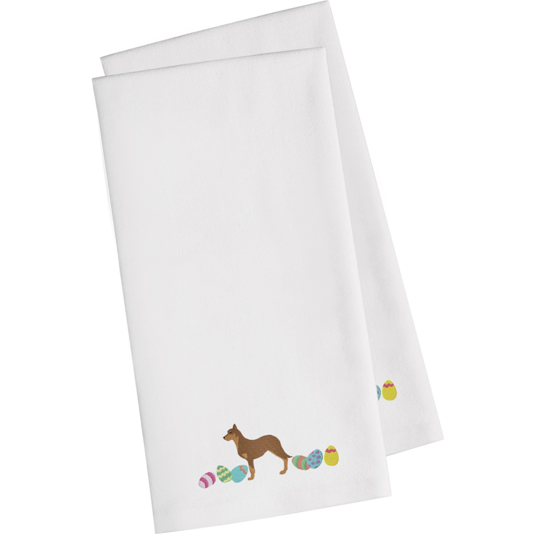 Caroline's Treasures CK1600WHTWE Australian Kelpie Easter White Embroidered Kitchen Towel Set of 2