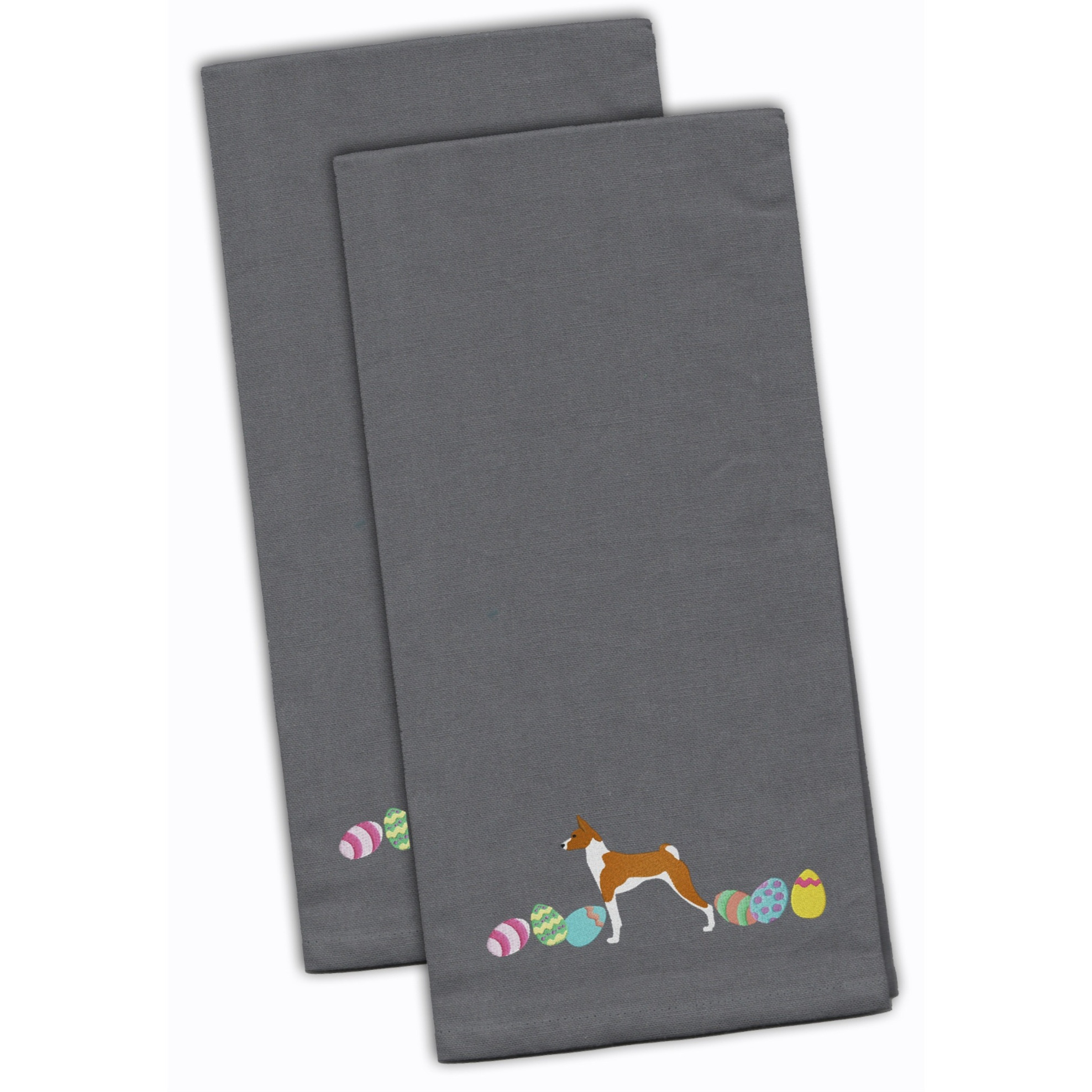 Caroline's Treasures CK1602GYTWE Basenji Easter Gray Embroidered Kitchen Towel Set of 2