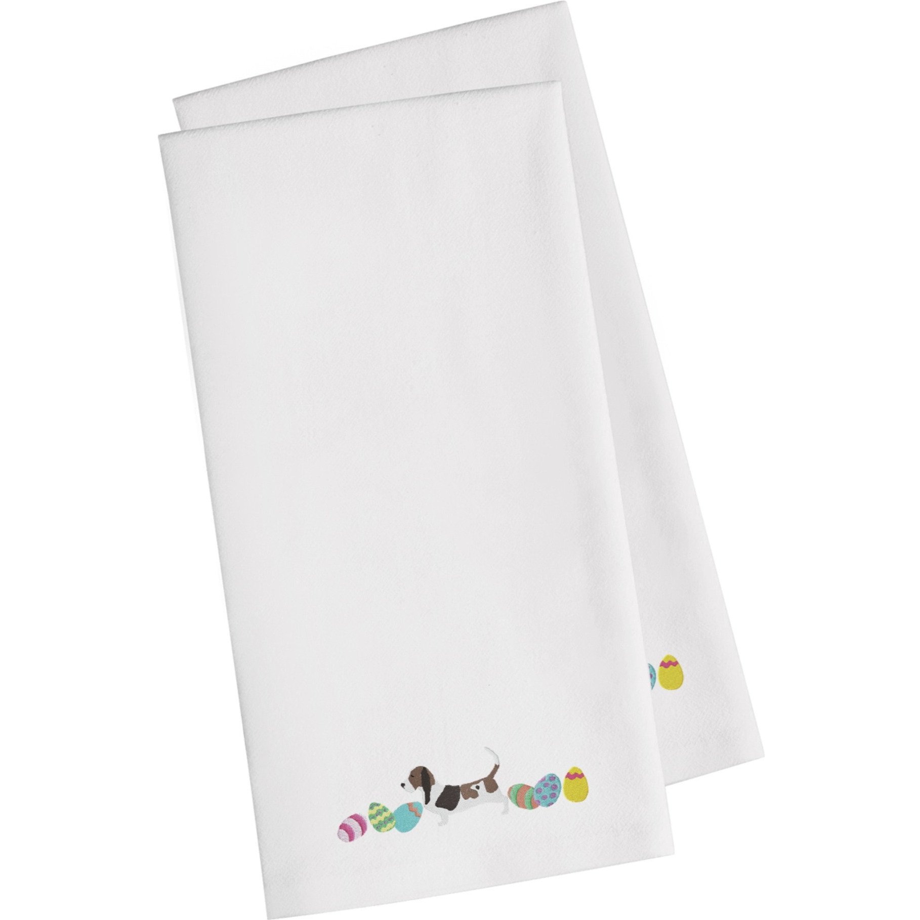 Caroline's Treasures CK1603WHTWE Basset Hound Easter White Embroidered Kitchen Towel Set of 2