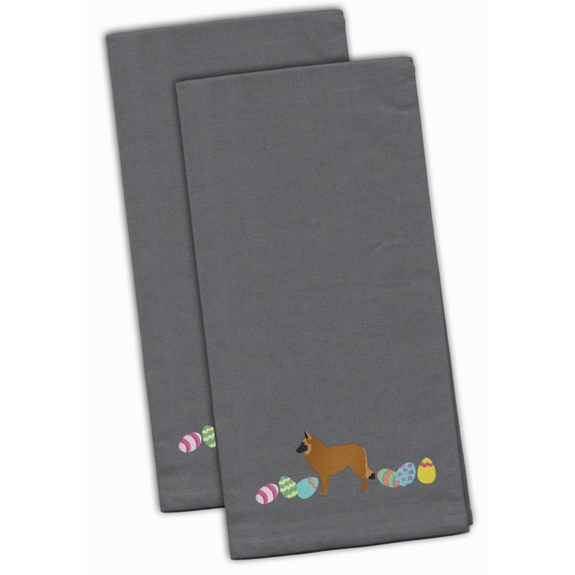 Caroline's Treasures CK1607GYTWE Belgian Sheepdog Easter Gray Embroidered Kitchen Towel Set of 2