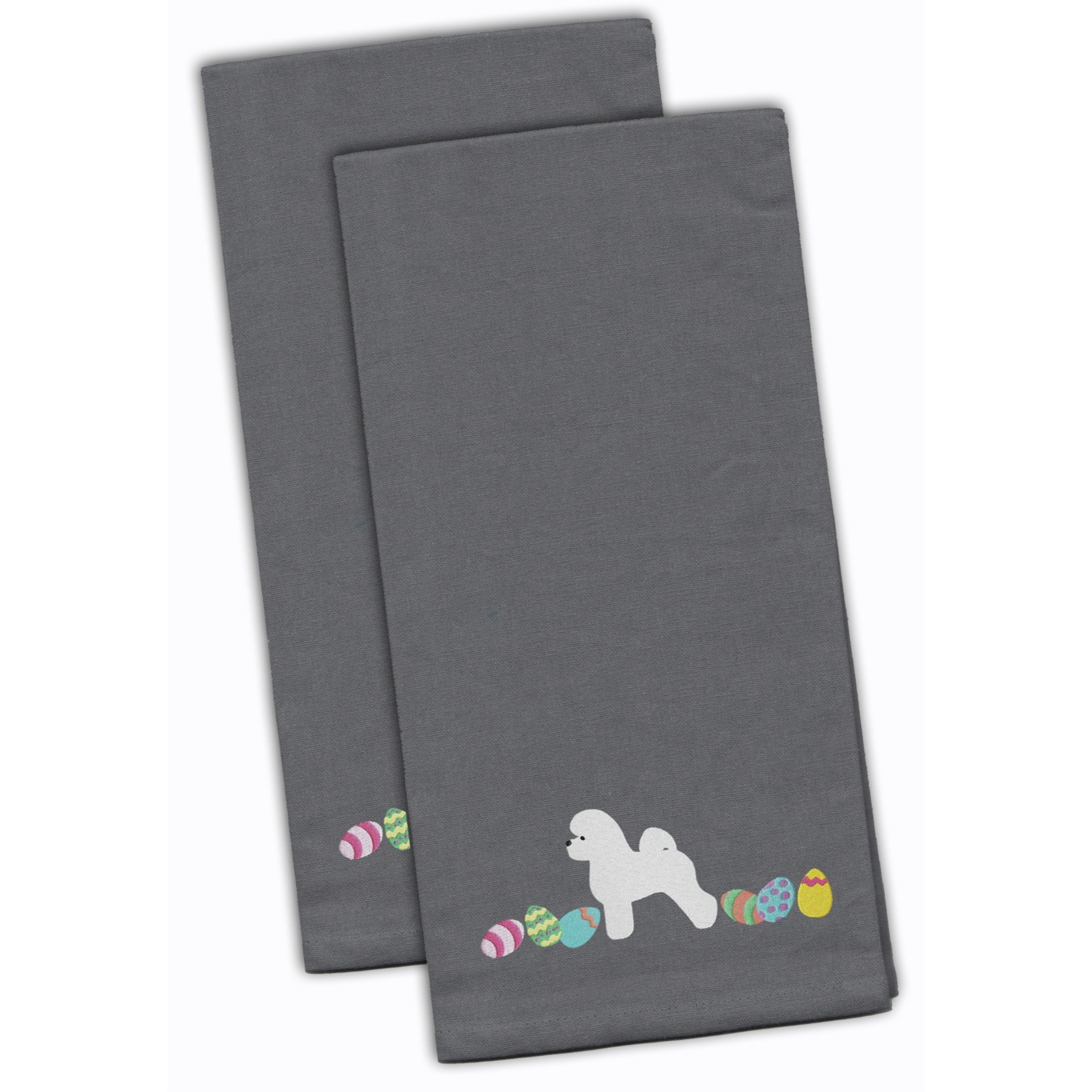 Caroline's Treasures CK1609GYTWE Bichon Frise Easter Gray Embroidered Kitchen Towel Set of 2