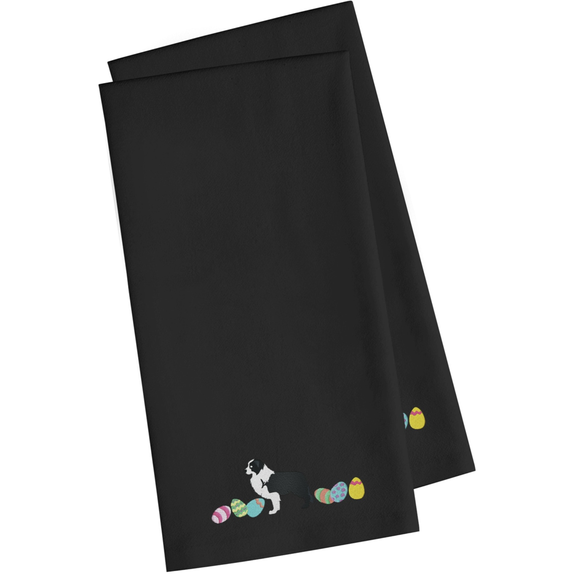 Caroline's Treasures CK1610BKTWE Black Border Collie Easter Black Embroidered Kitchen Towel Set of 2
