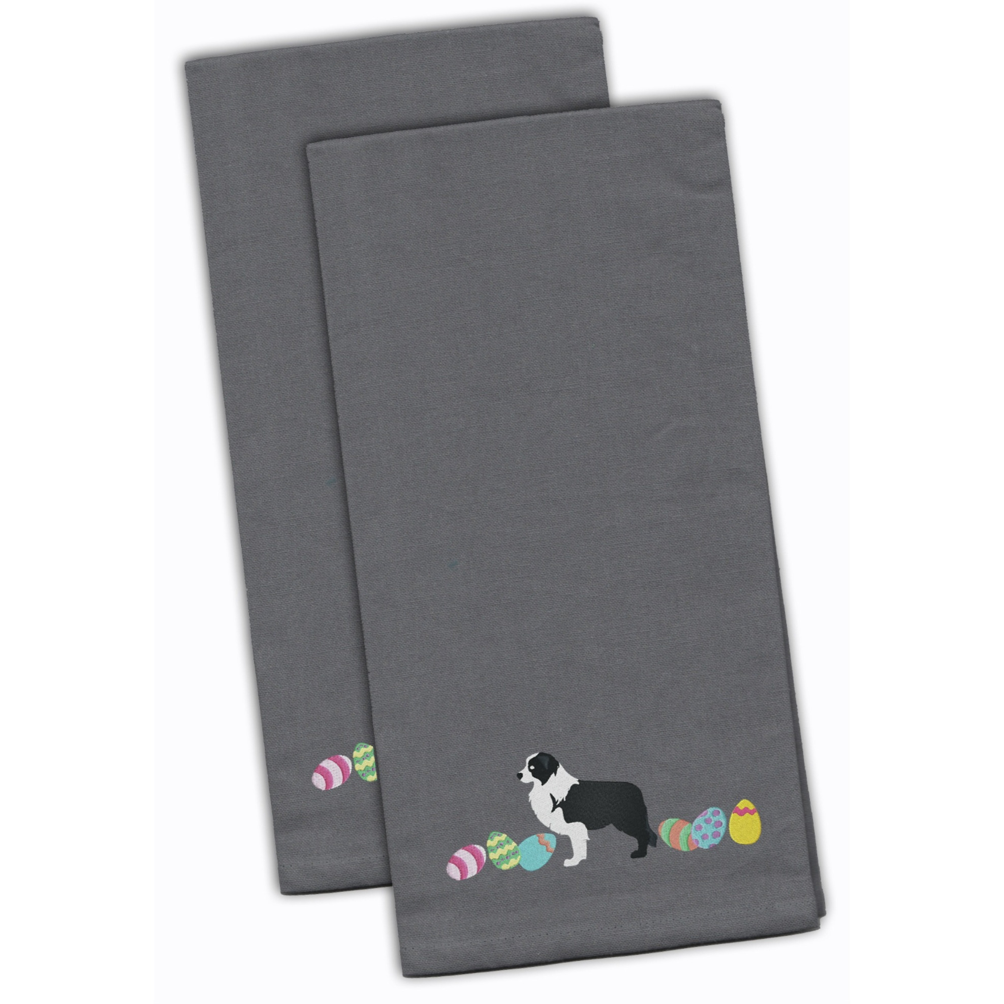 Caroline's Treasures CK1610GYTWE Black Border Collie Easter Gray Embroidered Kitchen Towel Set of 2