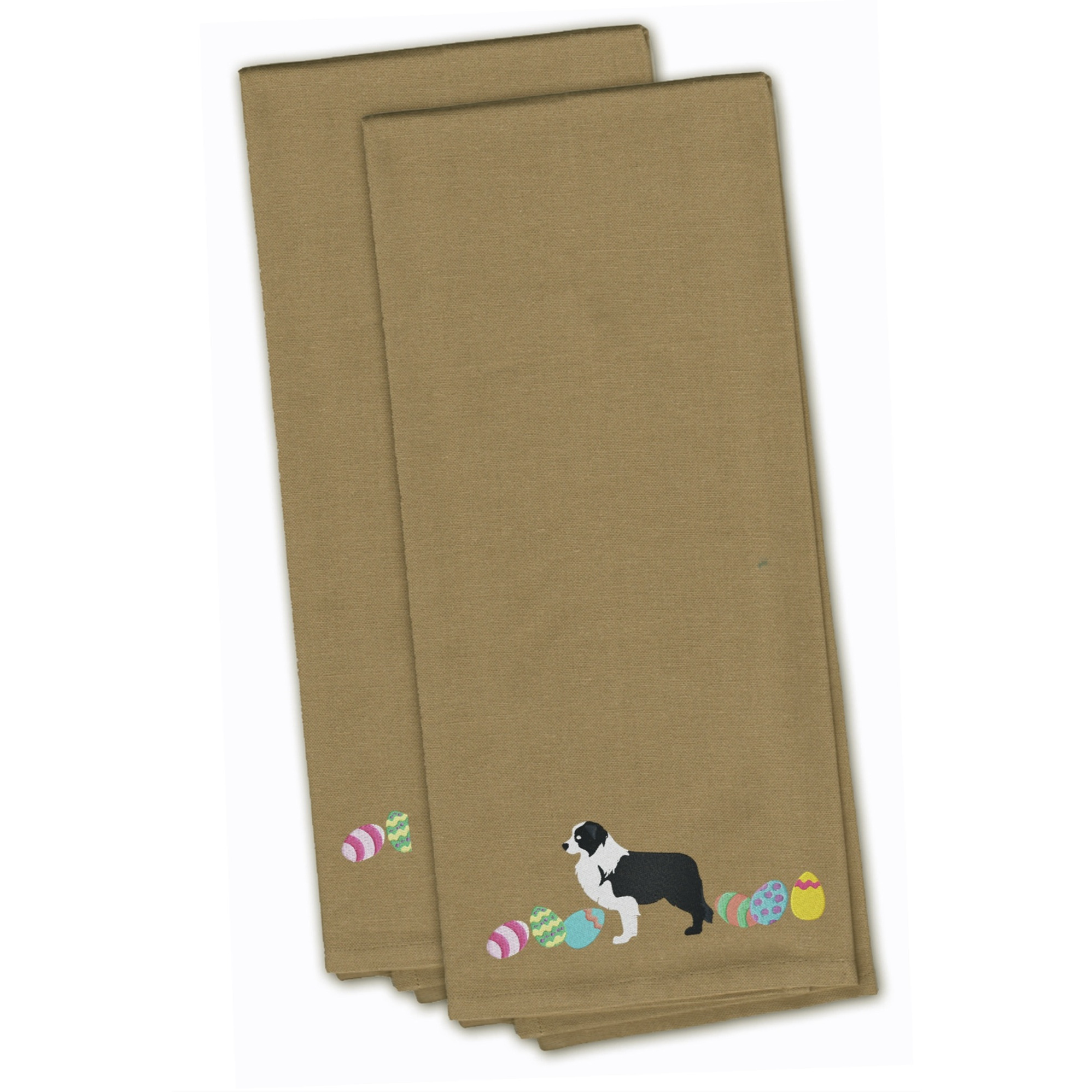 Caroline's Treasures CK1610TNTWE Black Border Collie Easter Tan Embroidered Kitchen Towel Set of 2