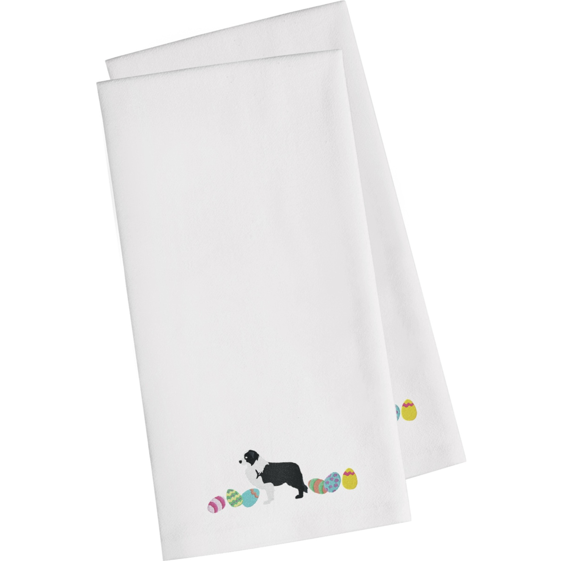 Caroline's Treasures CK1610WHTWE Black Border Collie Easter White Embroidered Kitchen Towel Set of 2