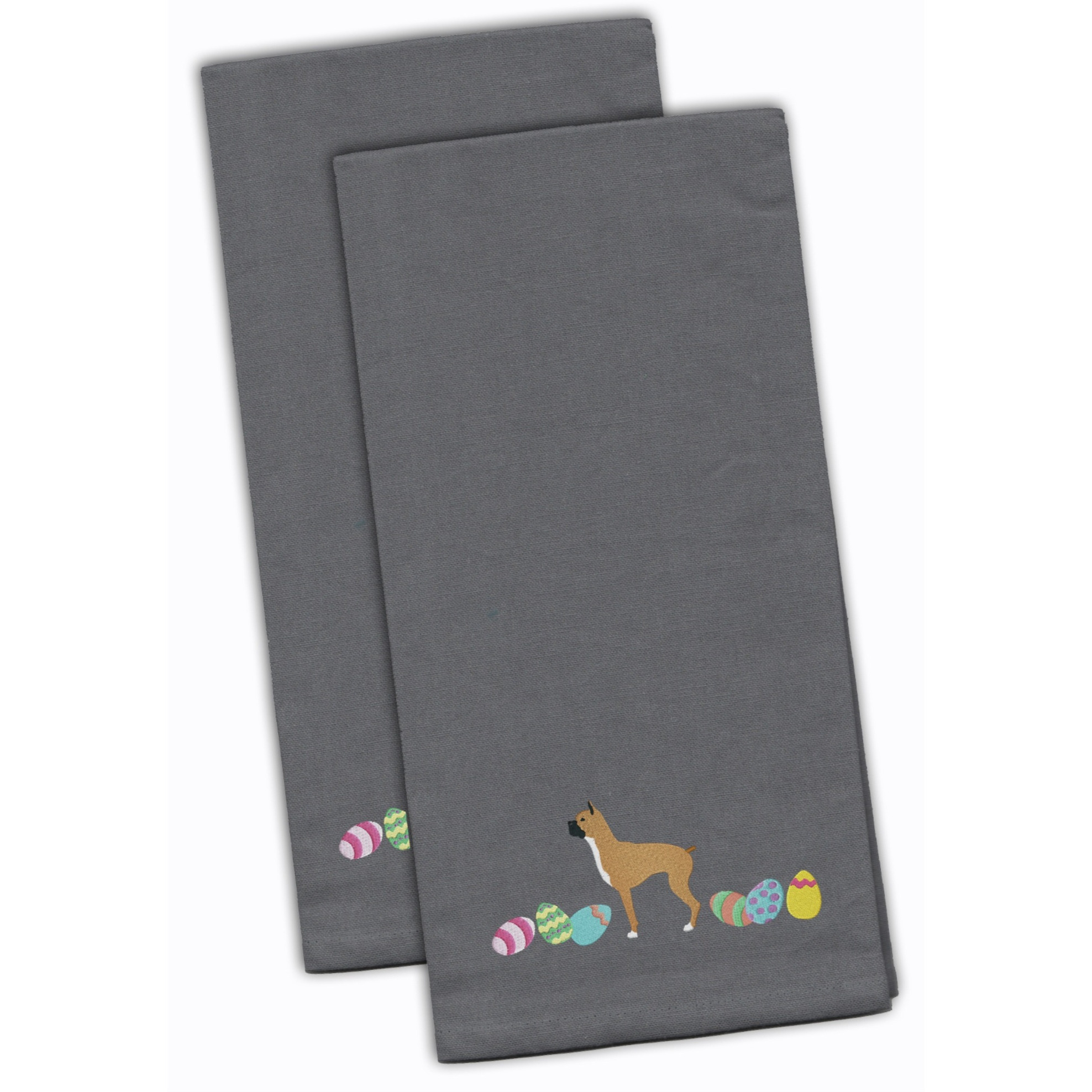 Caroline's Treasures CK1615GYTWE Boxer Easter Gray Embroidered Kitchen Towel Set of 2