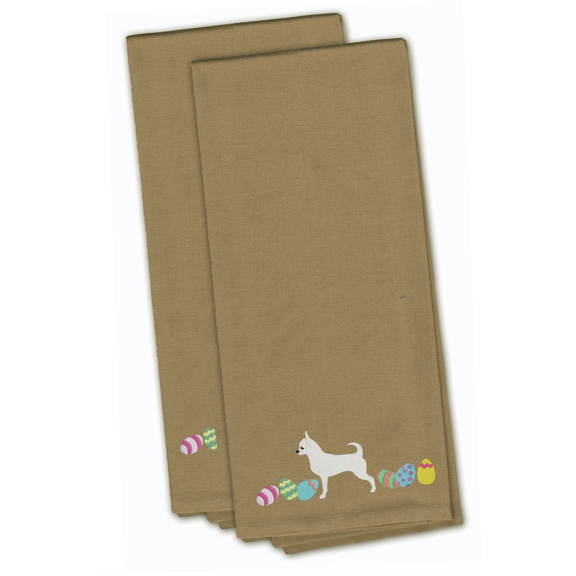 Caroline's Treasures CK1624TNTWE Chihuahua Easter Tan Embroidered Kitchen Towel Set of 2