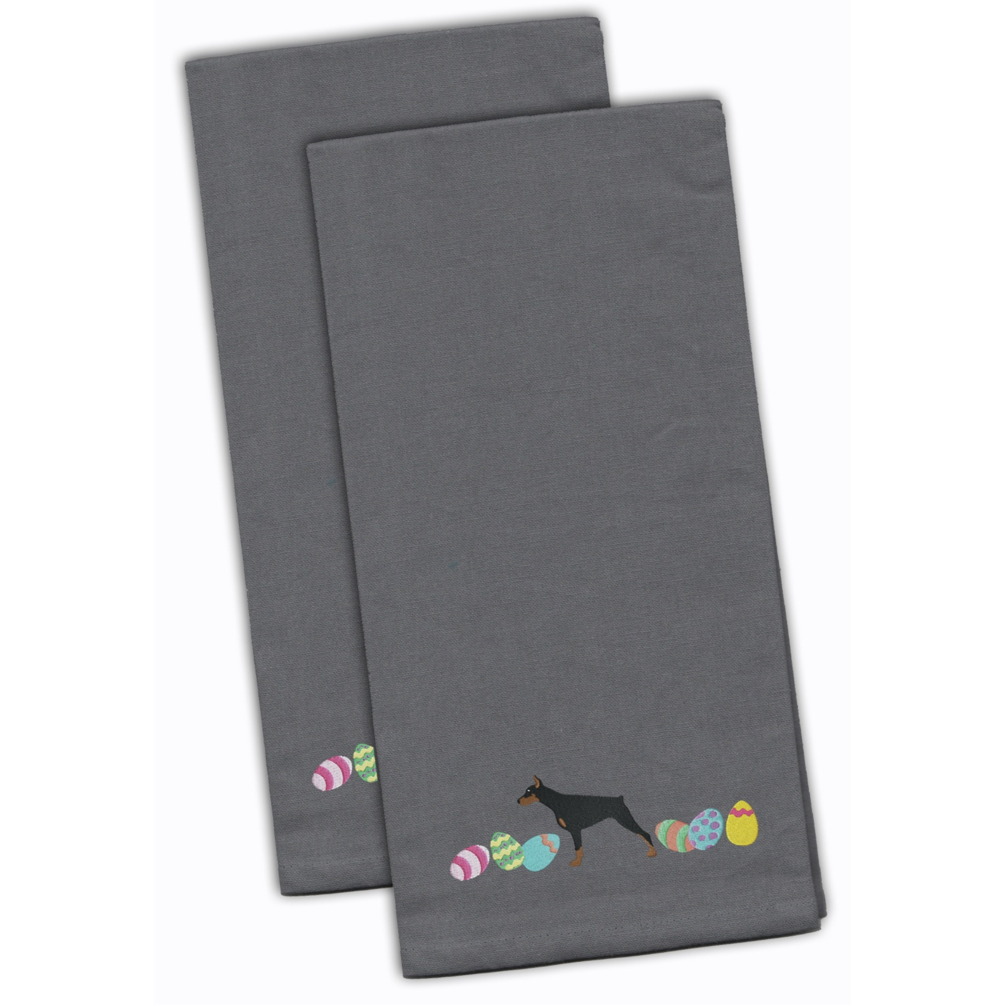 Caroline's Treasures CK1633GYTWE Doberman Pinscher Easter Gray Embroidered Kitchen Towel Set of 2