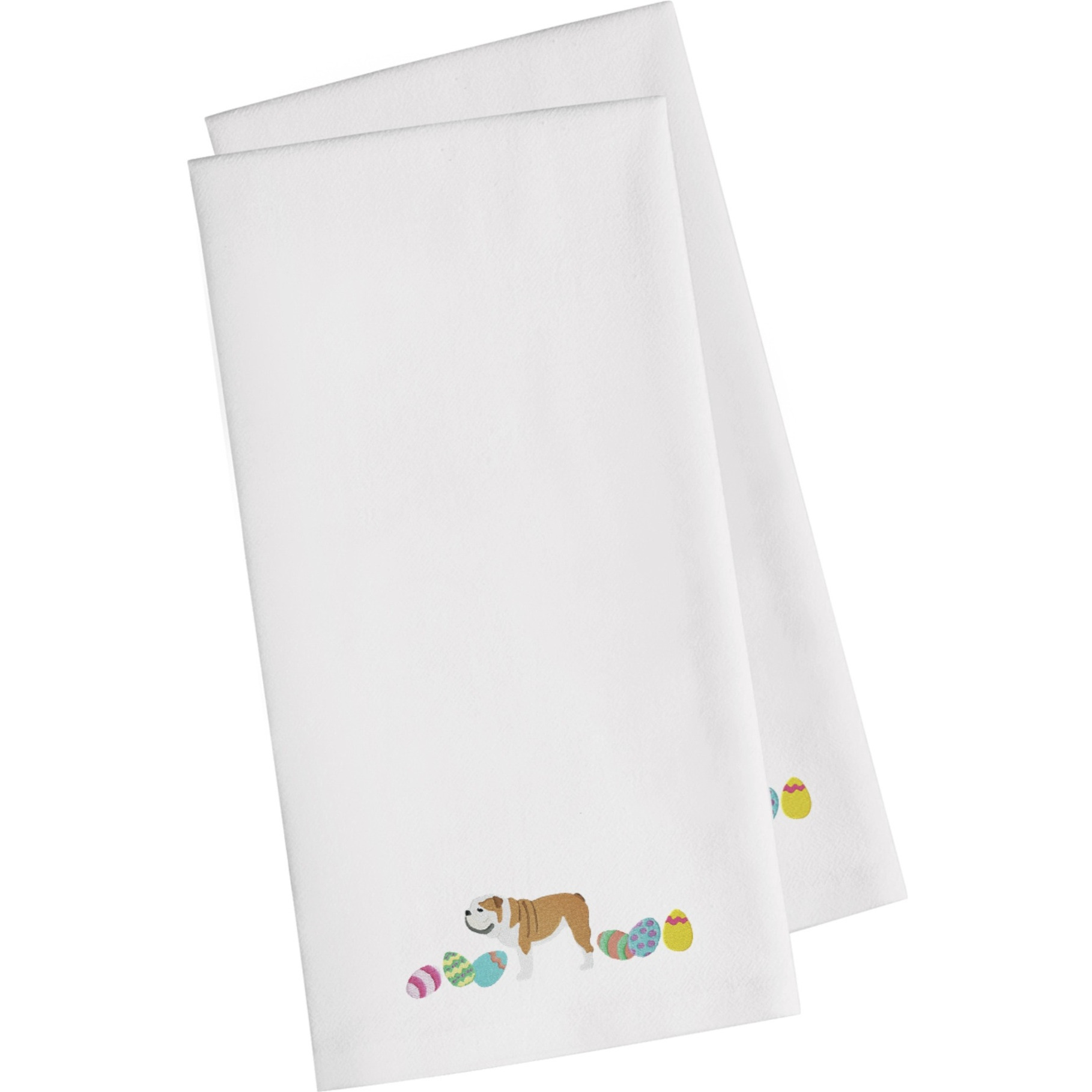 Caroline's Treasures CK1636WHTWE English Bulldog Easter White Embroidered Kitchen Towel Set of 2