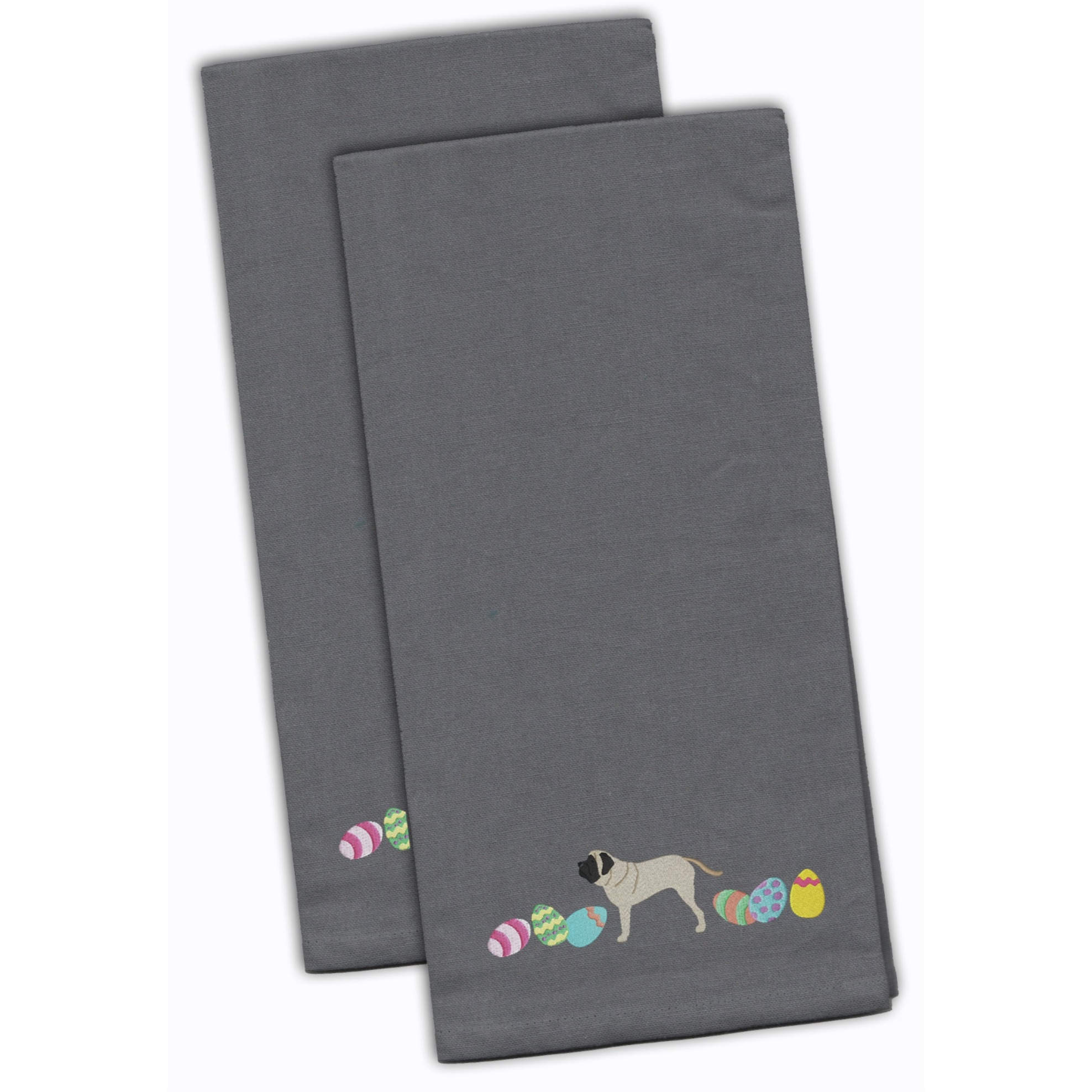 Caroline's Treasures CK1638GYTWE English Mastiff Easter Gray Embroidered Kitchen Towel Set of 2