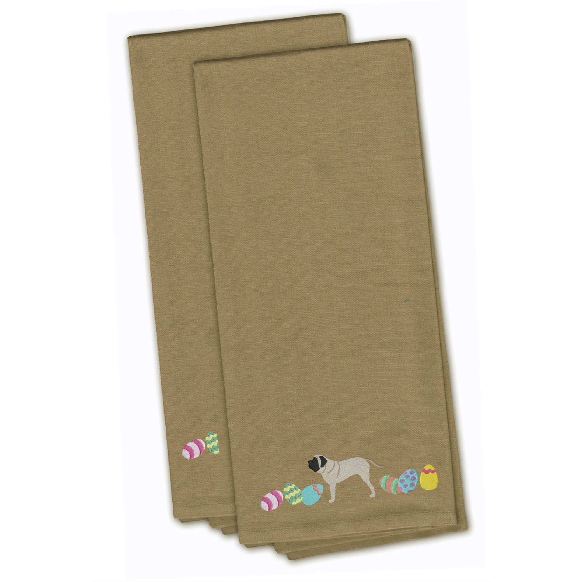 Caroline's Treasures CK1638TNTWE English Mastiff Easter Tan Embroidered Kitchen Towel Set of 2