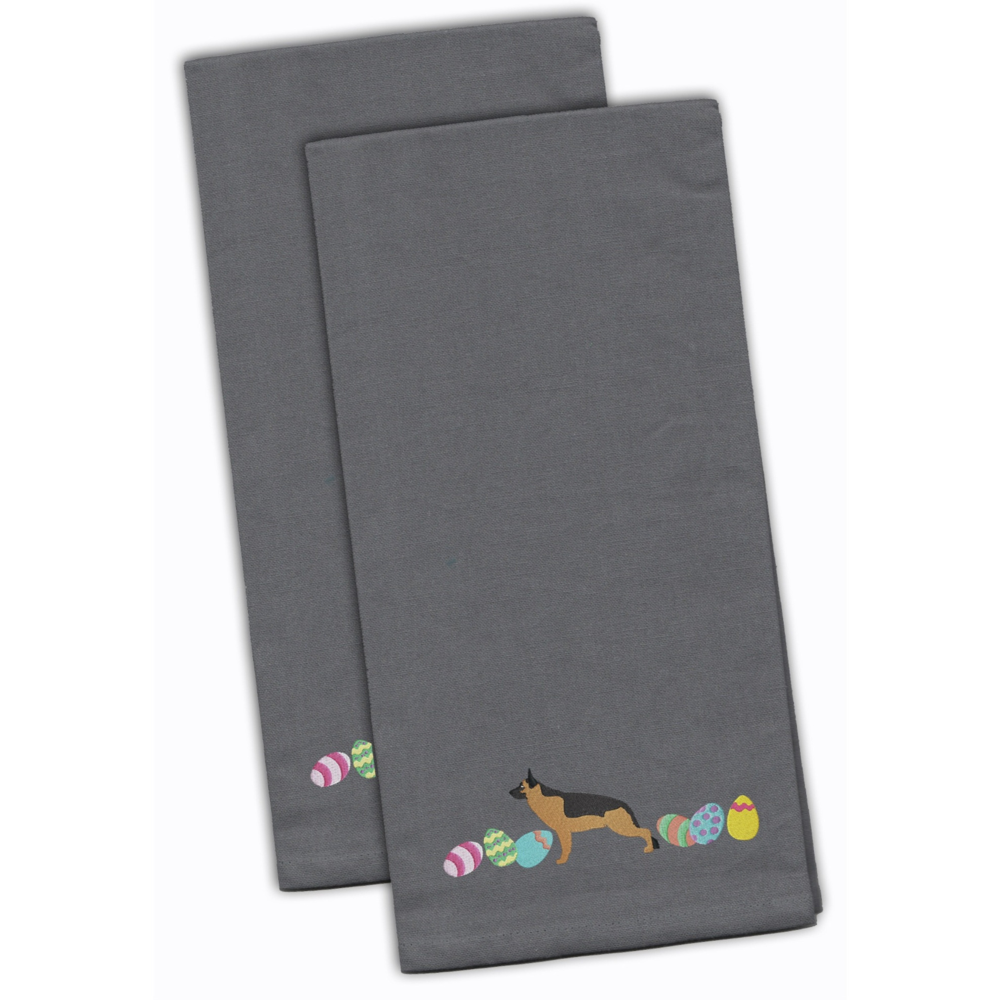 Caroline's Treasures CK1644GYTWE German Shepherd Easter Gray Embroidered Kitchen Towel Set of 2