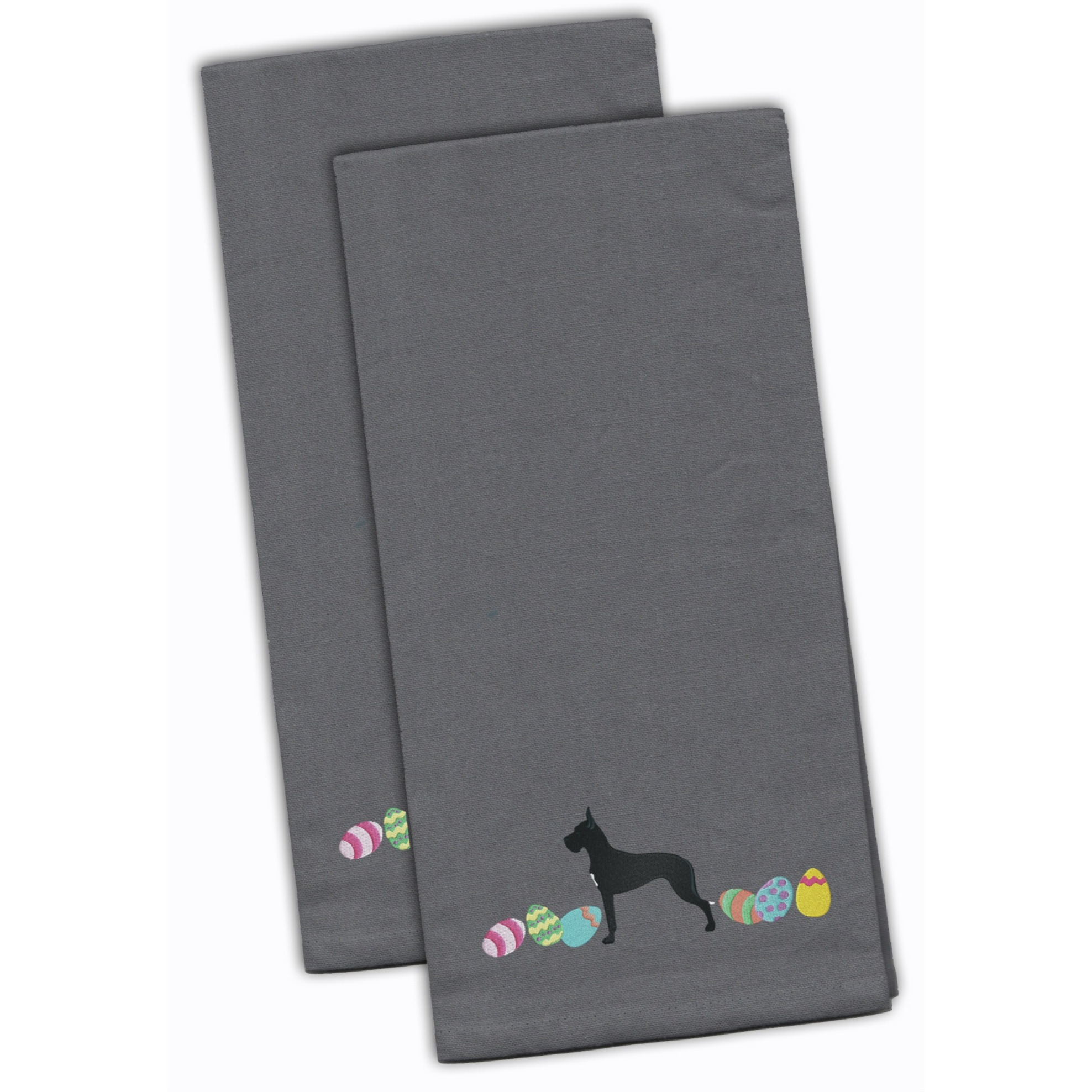 Caroline's Treasures CK1649GYTWE Great Dane Easter Gray Embroidered Kitchen Towel Set of 2