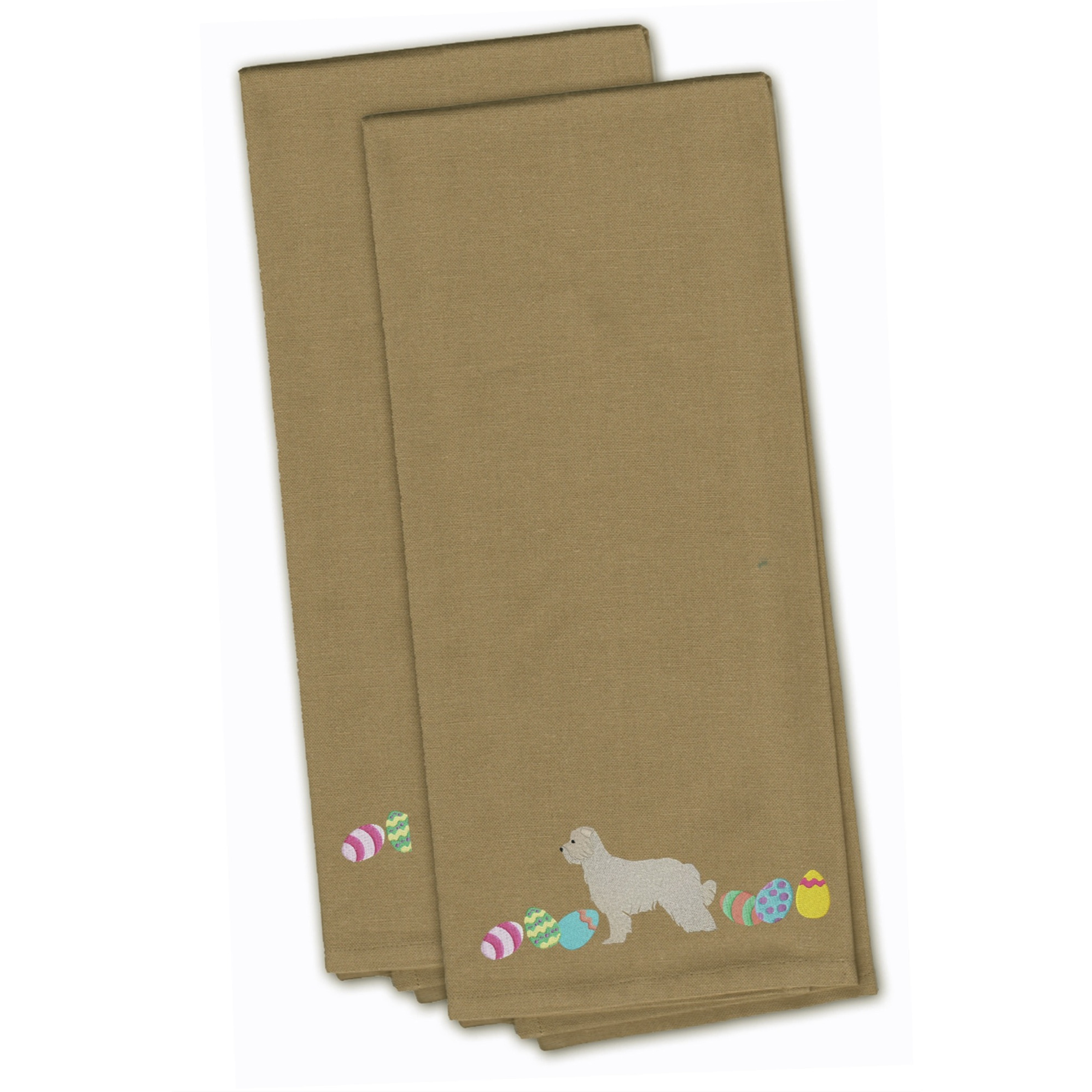 Caroline's Treasures CK1650TNTWE Great Pyrenees Easter Tan Embroidered Kitchen Towel Set of 2