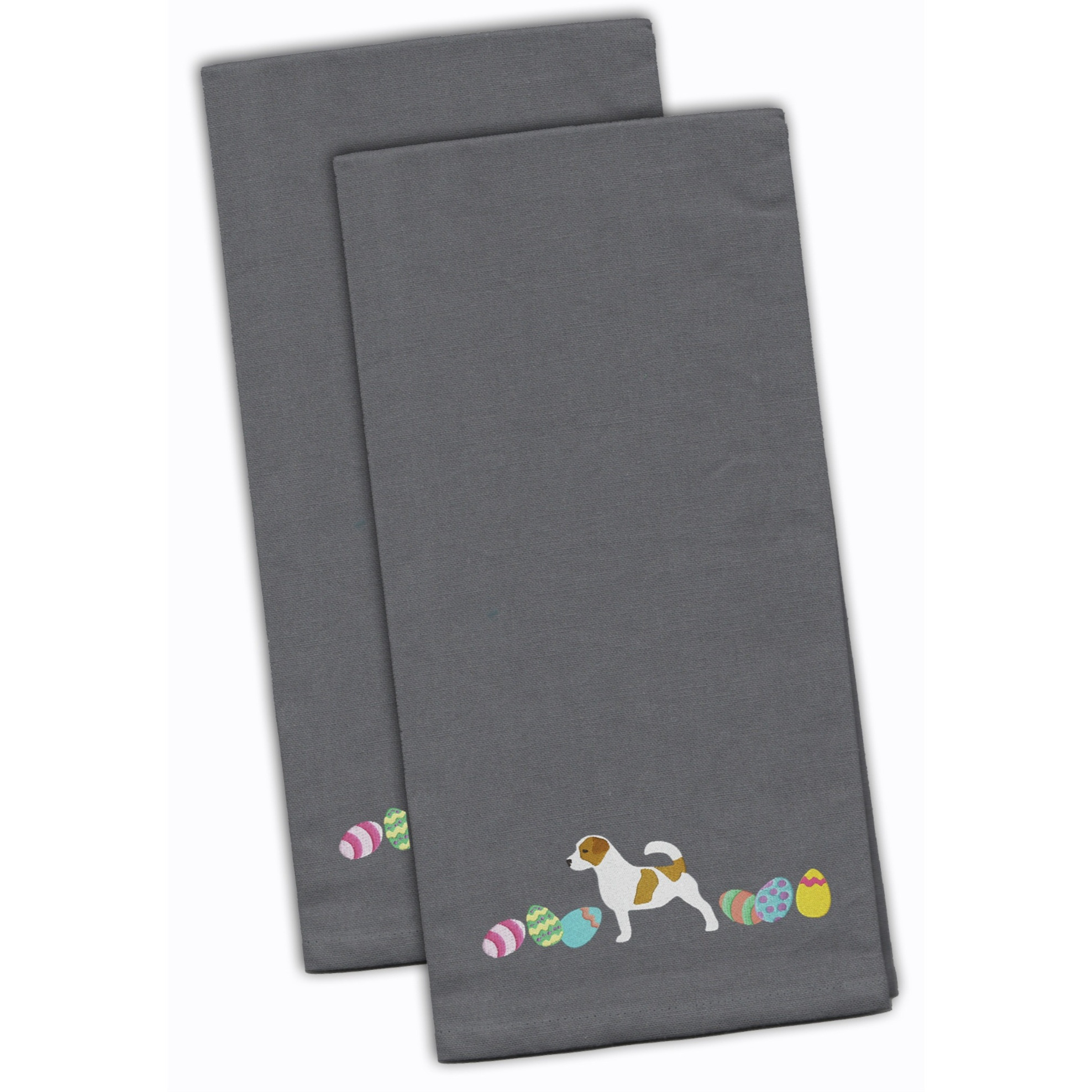 Caroline's Treasures CK1657GYTWE Jack Russell Terrier Easter Gray Embroidered Kitchen Towel Set of 2