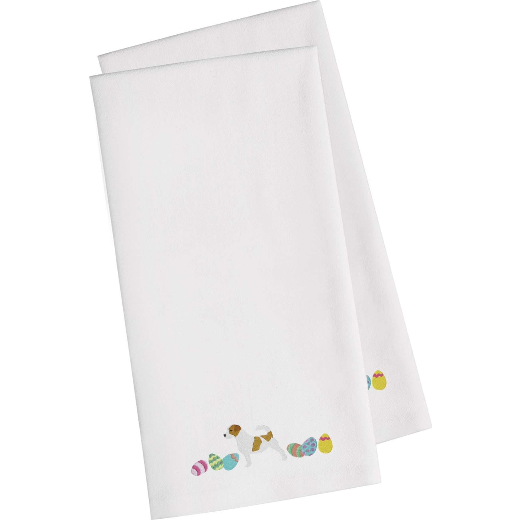 Caroline's Treasures CK1657WHTWE Jack Russell Terrier Easter White Embroidered Kitchen Towel Set of 2