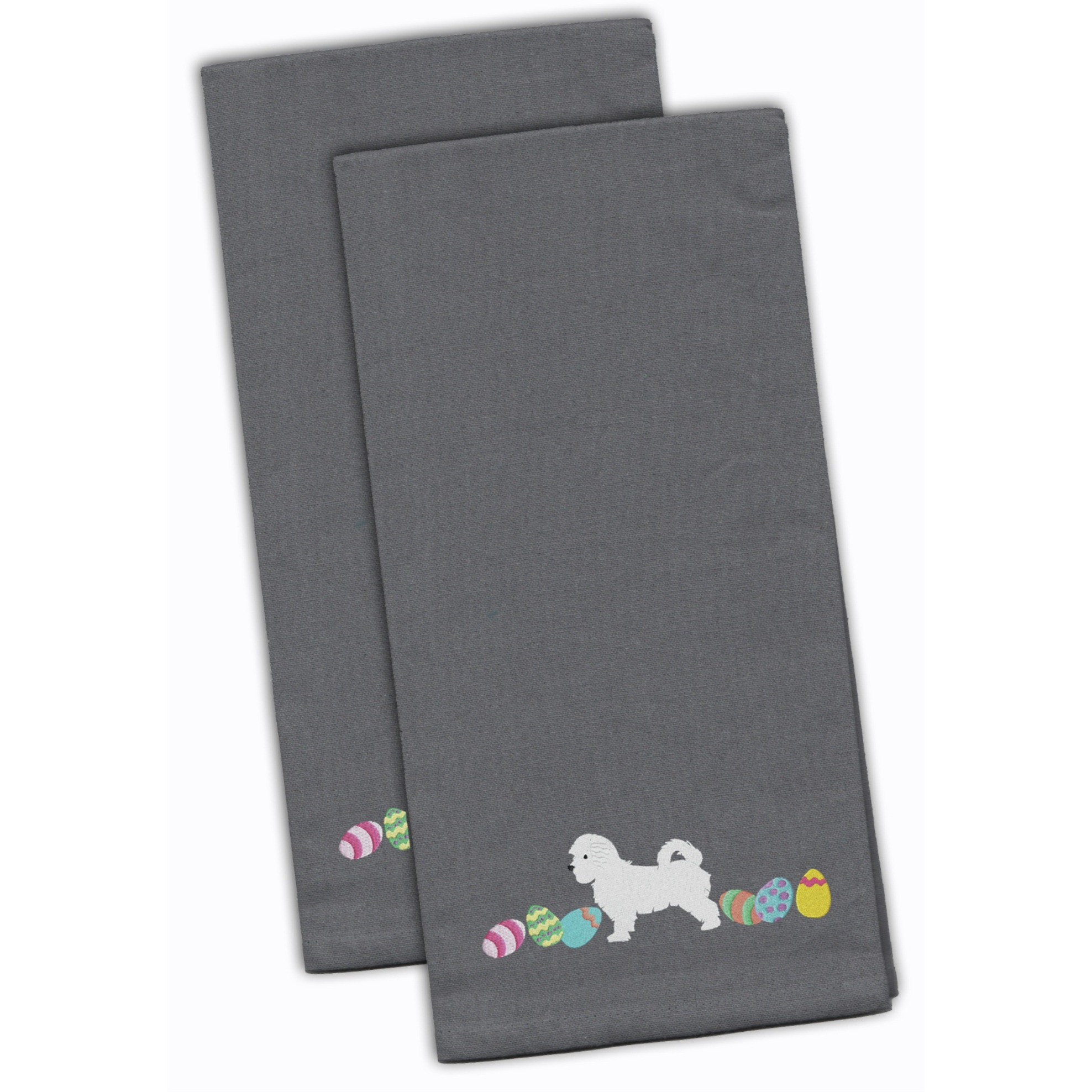 Caroline's Treasures CK1663GYTWE Maltese Easter Gray Embroidered Kitchen Towel Set of 2
