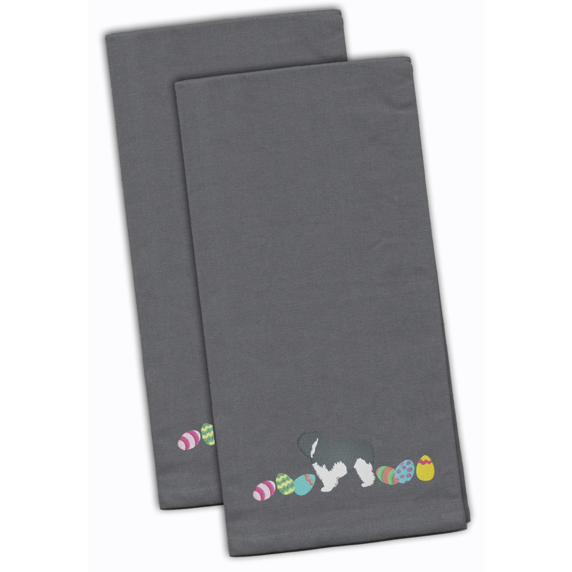 Caroline's Treasures CK1669GYTWE Polish Lowland Sheepdog Easter Gray Embroidered Kitchen Towel Set of 2