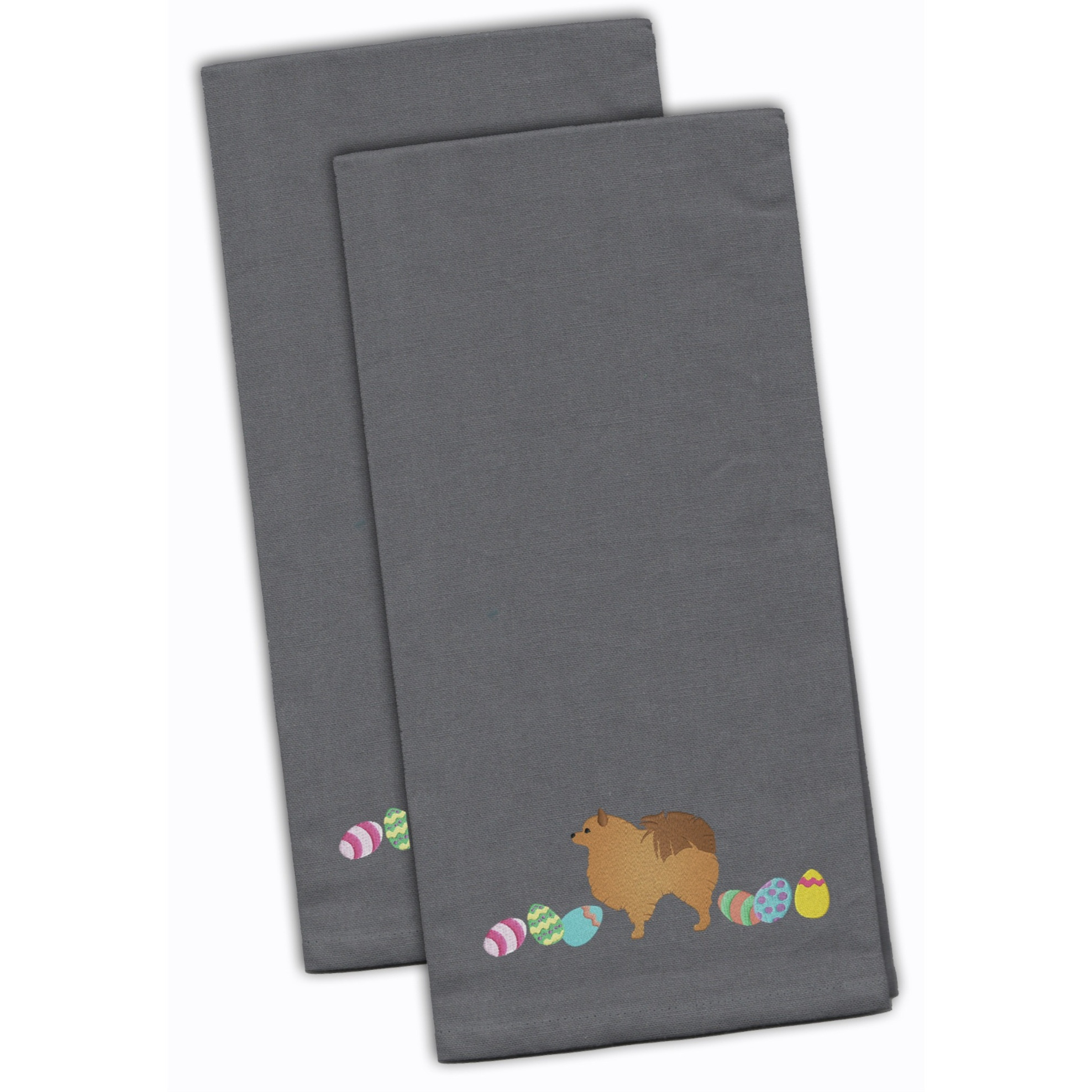 Caroline's Treasures CK1672GYTWE Pomeranian Easter Gray Embroidered Kitchen Towel Set of 2