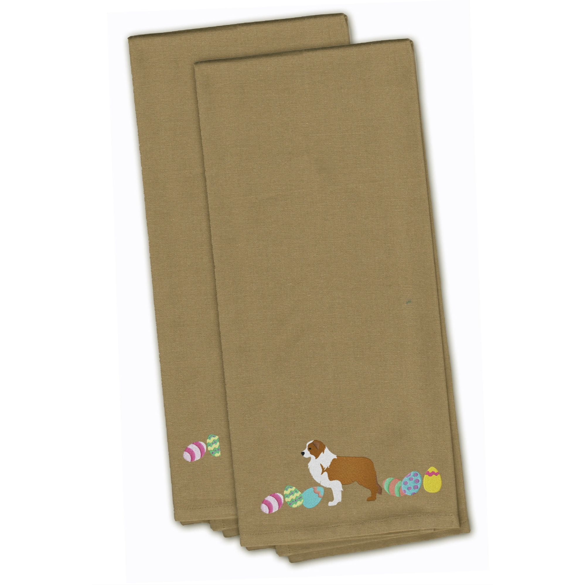 Caroline's Treasures CK1677TNTWE Red Border Collie Easter Tan Embroidered Kitchen Towel Set of 2