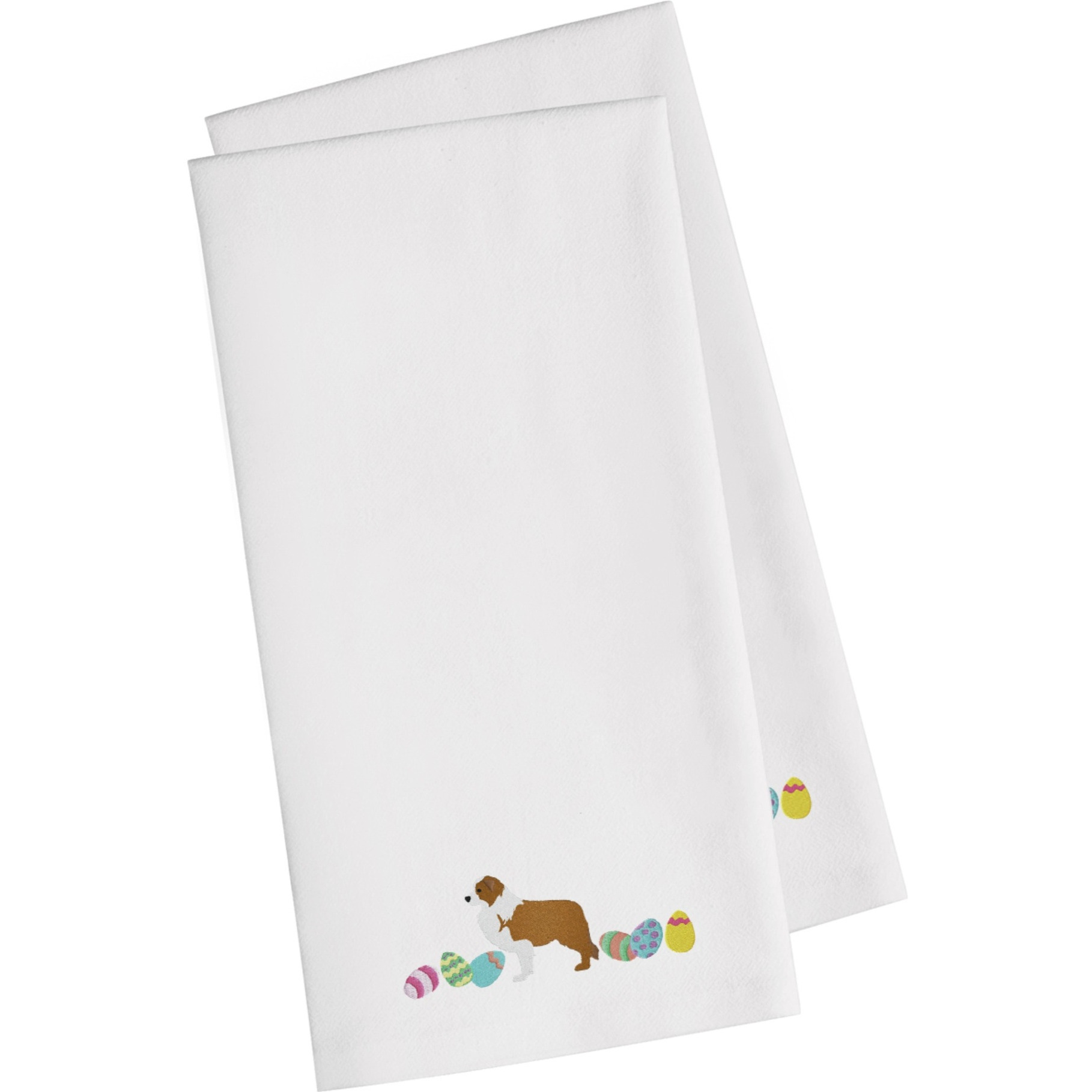 Caroline's Treasures CK1677WHTWE Red Border Collie Easter White Embroidered Kitchen Towel Set of 2