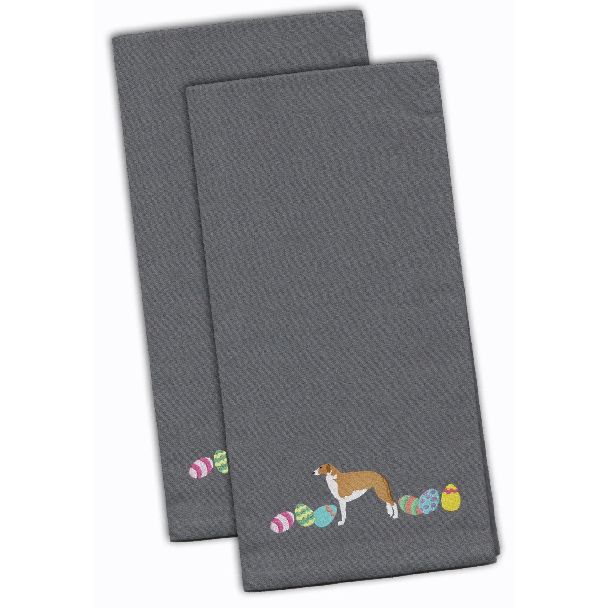 Caroline's Treasures CK1679GYTWE Borzoi Easter Gray Embroidered Kitchen Towel Set of 2