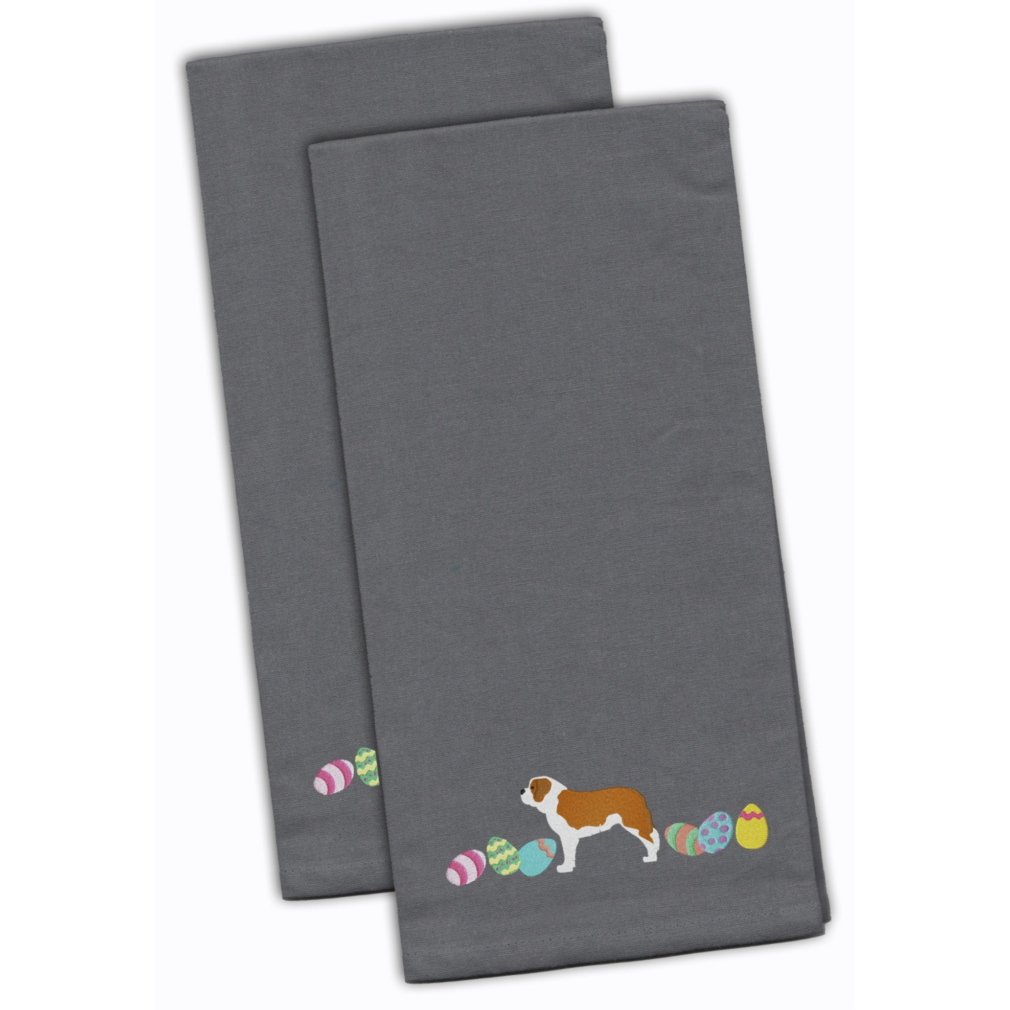 Caroline's Treasures CK1680GYTWE Saint Bernard Easter Gray Embroidered Kitchen Towel Set of 2
