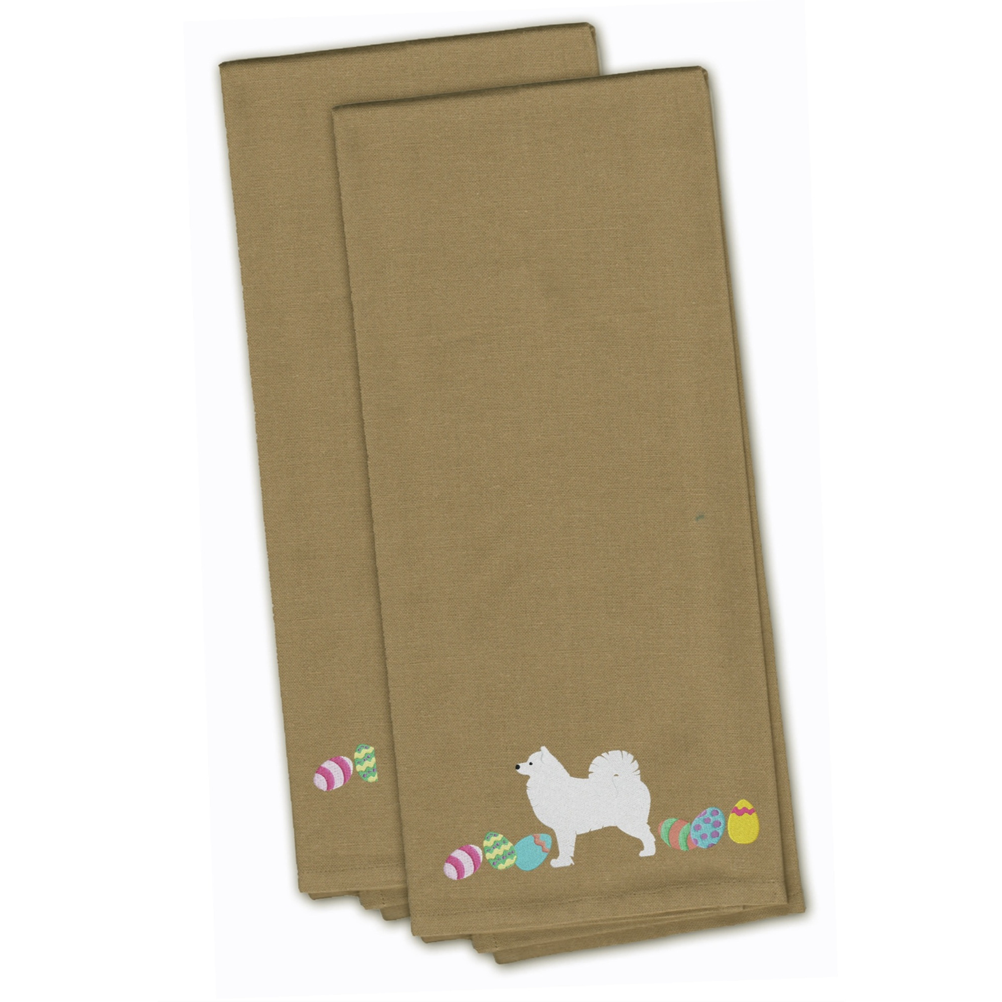 Caroline's Treasures CK1681TNTWE Samoyed Easter Tan Embroidered Kitchen Towel Set of 2