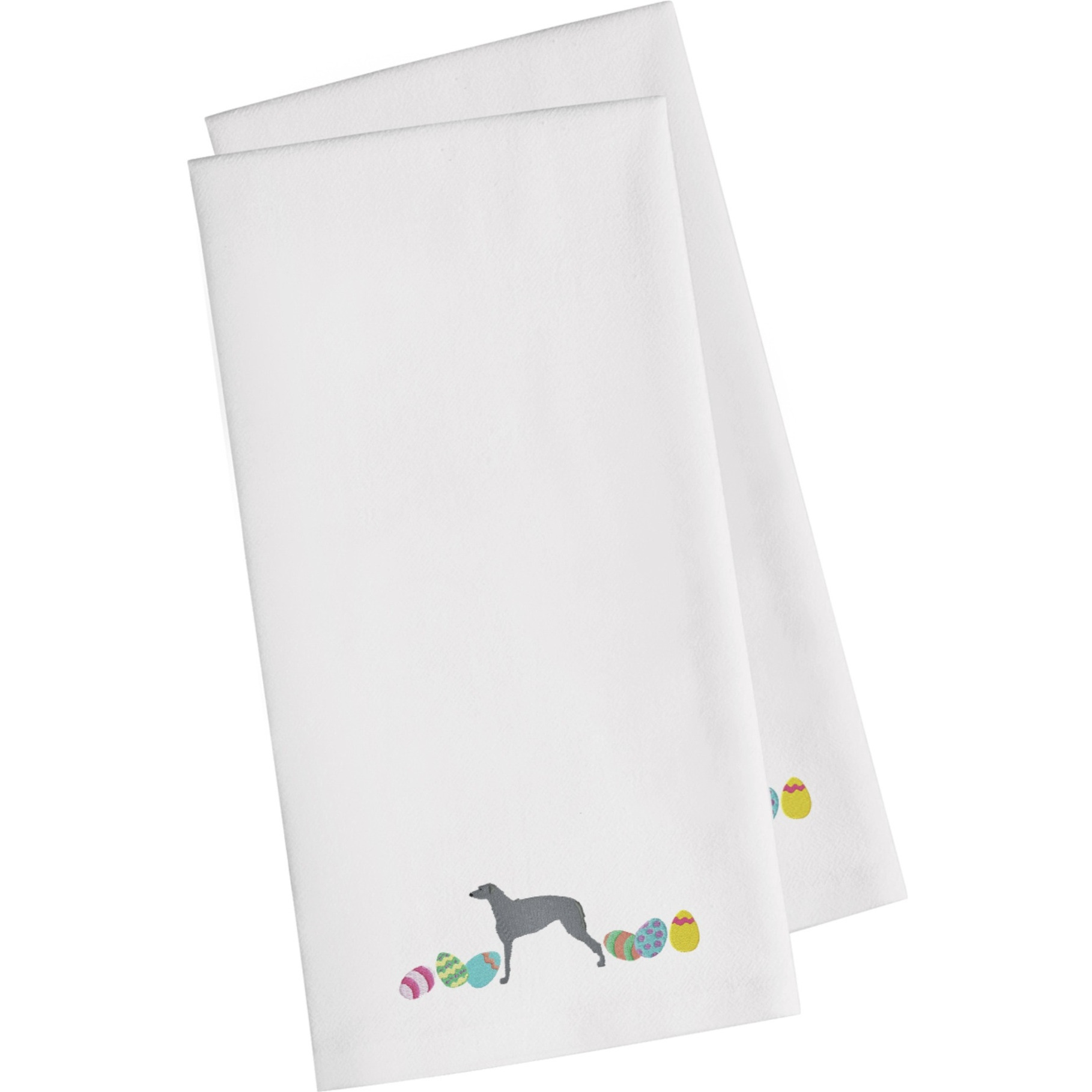 Caroline's Treasures CK1682WHTWE Scottish Deerhound Easter White Embroidered Kitchen Towel Set of 2