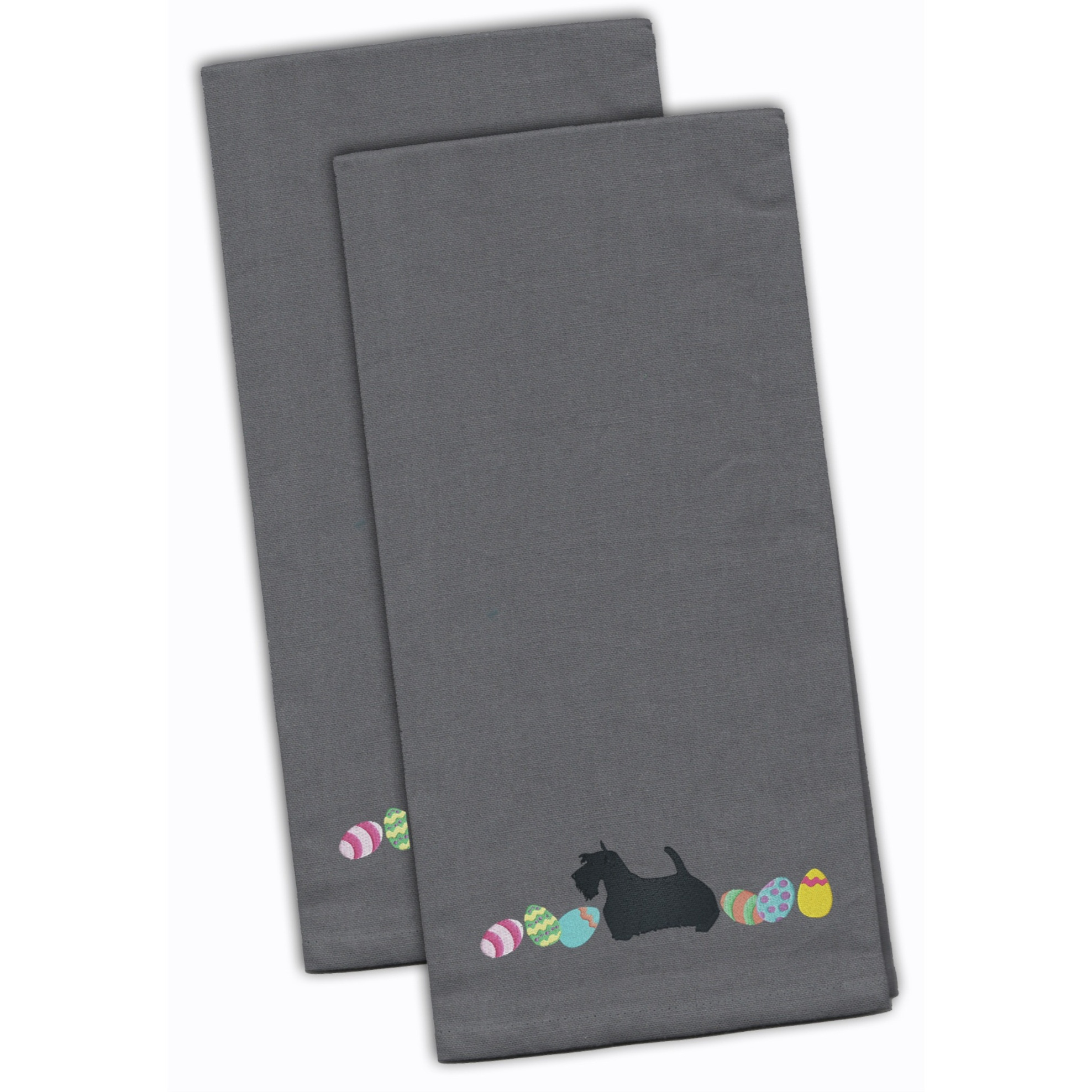 Caroline's Treasures CK1683GYTWE Scottish Terrier Easter Gray Embroidered Kitchen Towel Set of 2