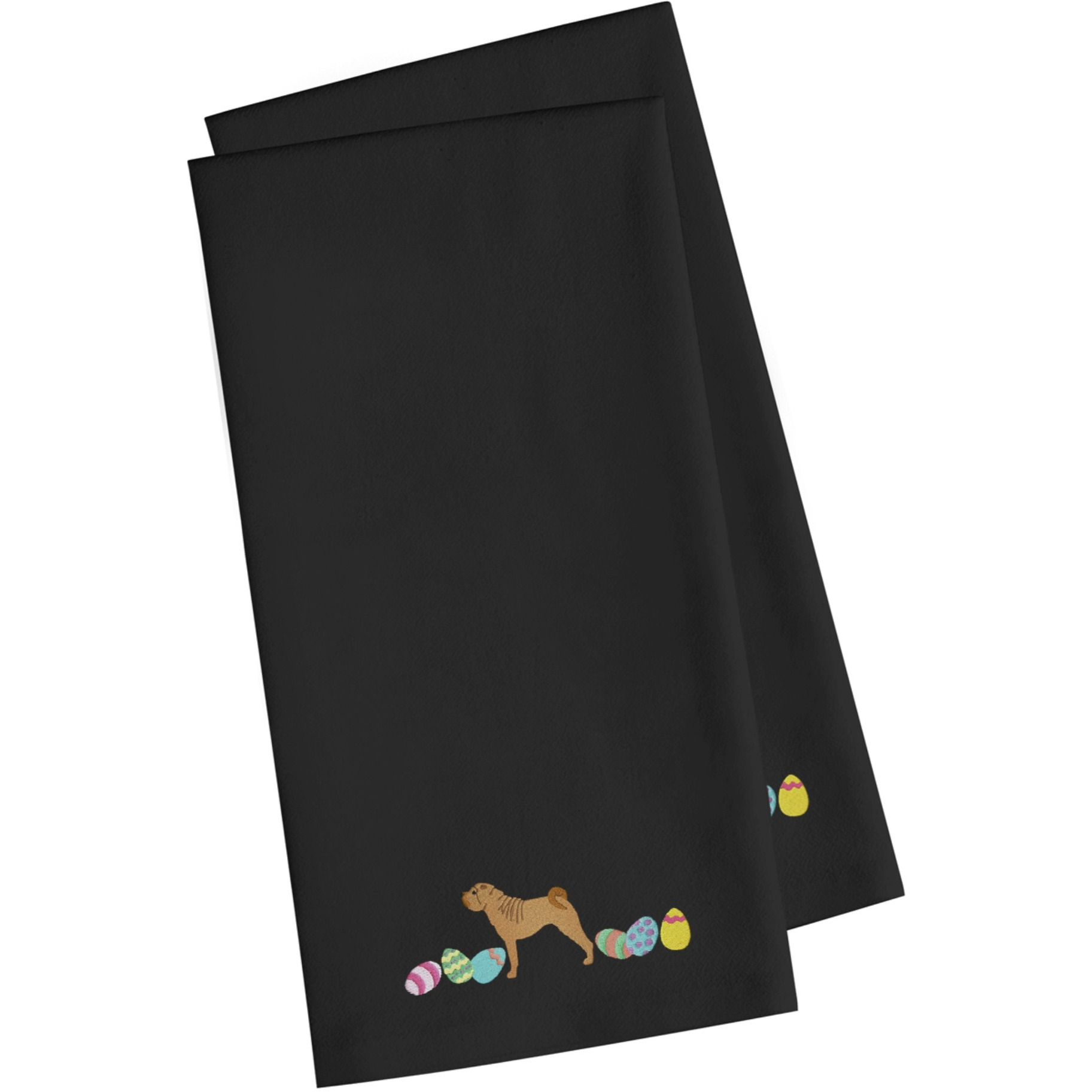Caroline's Treasures CK1684BKTWE Shar Pei Easter Black Embroidered Kitchen Towel Set of 2