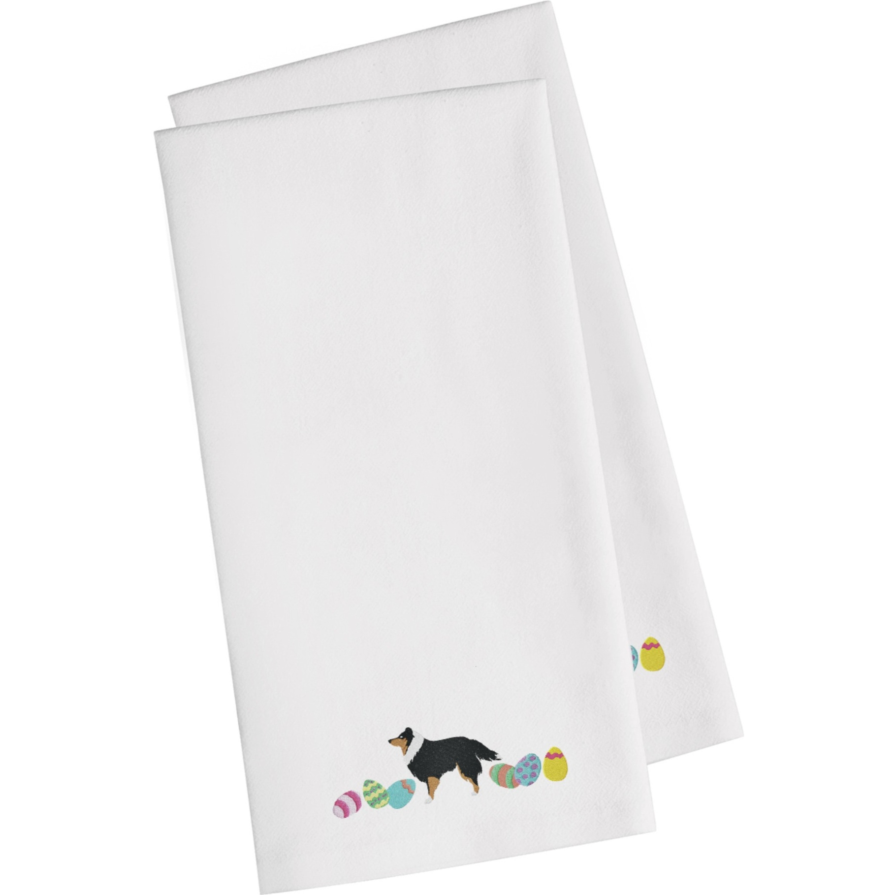 Caroline's Treasures CK1685WHTWE Sheltie Easter White Embroidered Kitchen Towel Set of 2