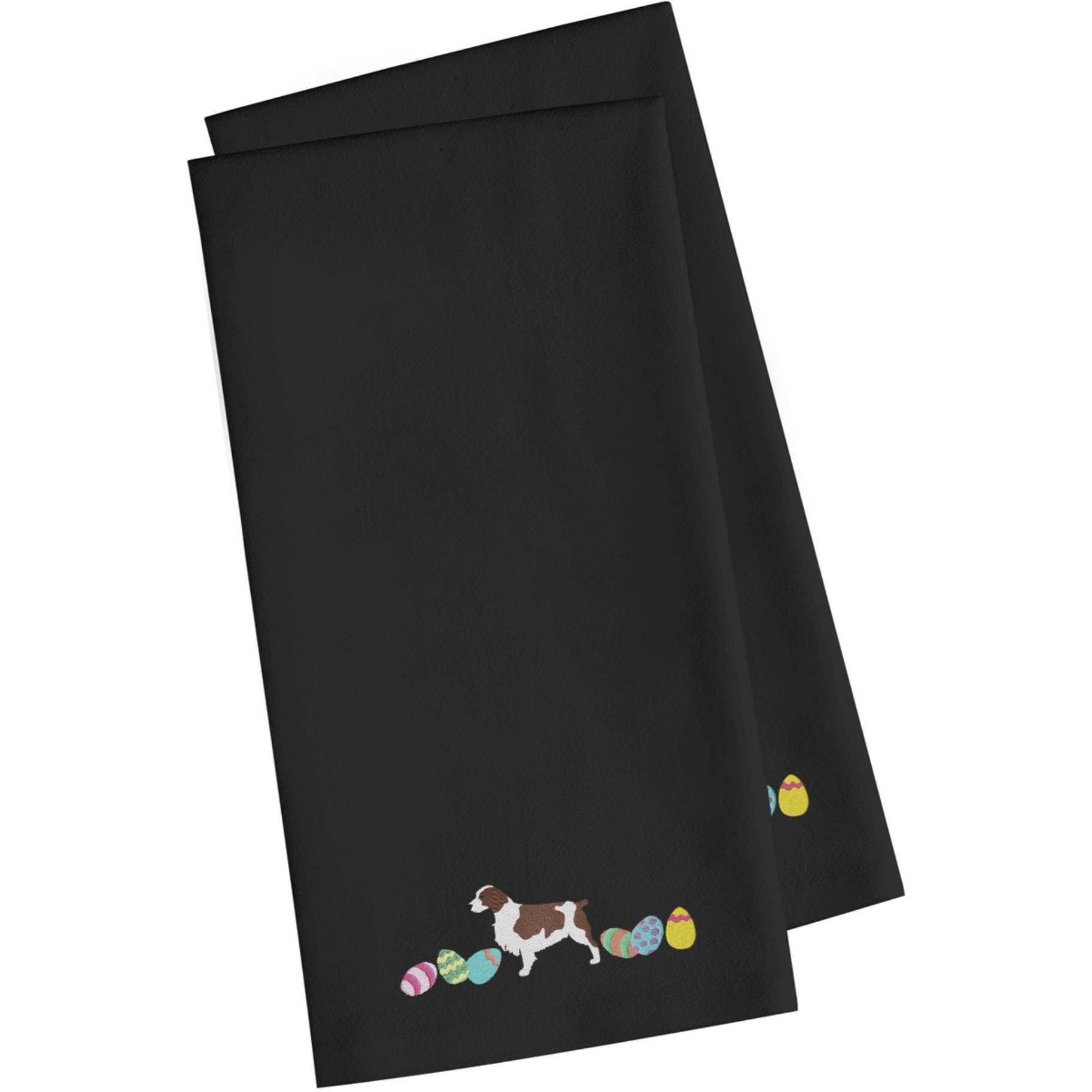 Caroline's Treasures CK1692BKTWE Welsh Springer Spaniel Easter Black Embroidered Kitchen Towel Set of 2