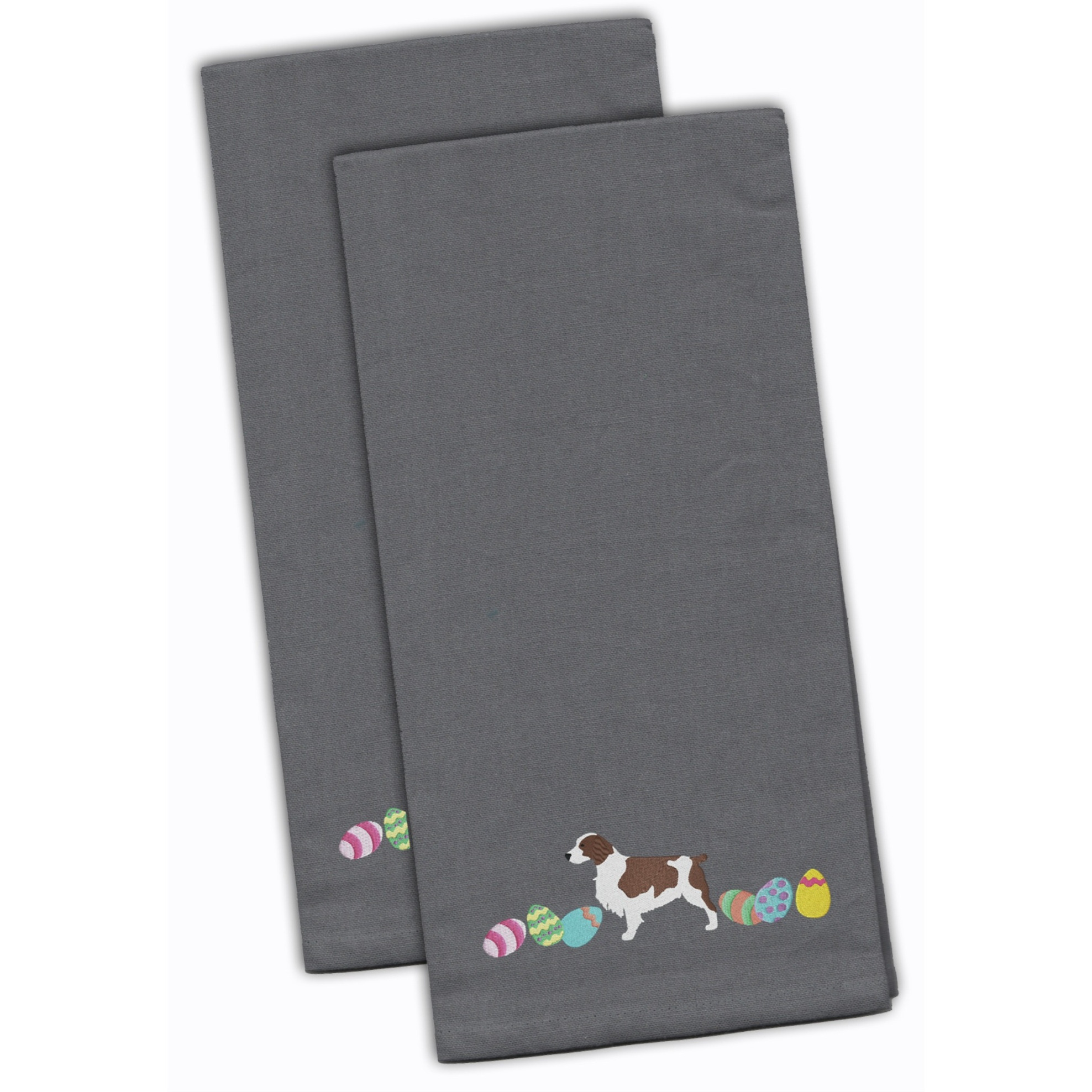 Caroline's Treasures CK1692GYTWE Welsh Springer Spaniel Easter Gray Embroidered Kitchen Towel Set of 2