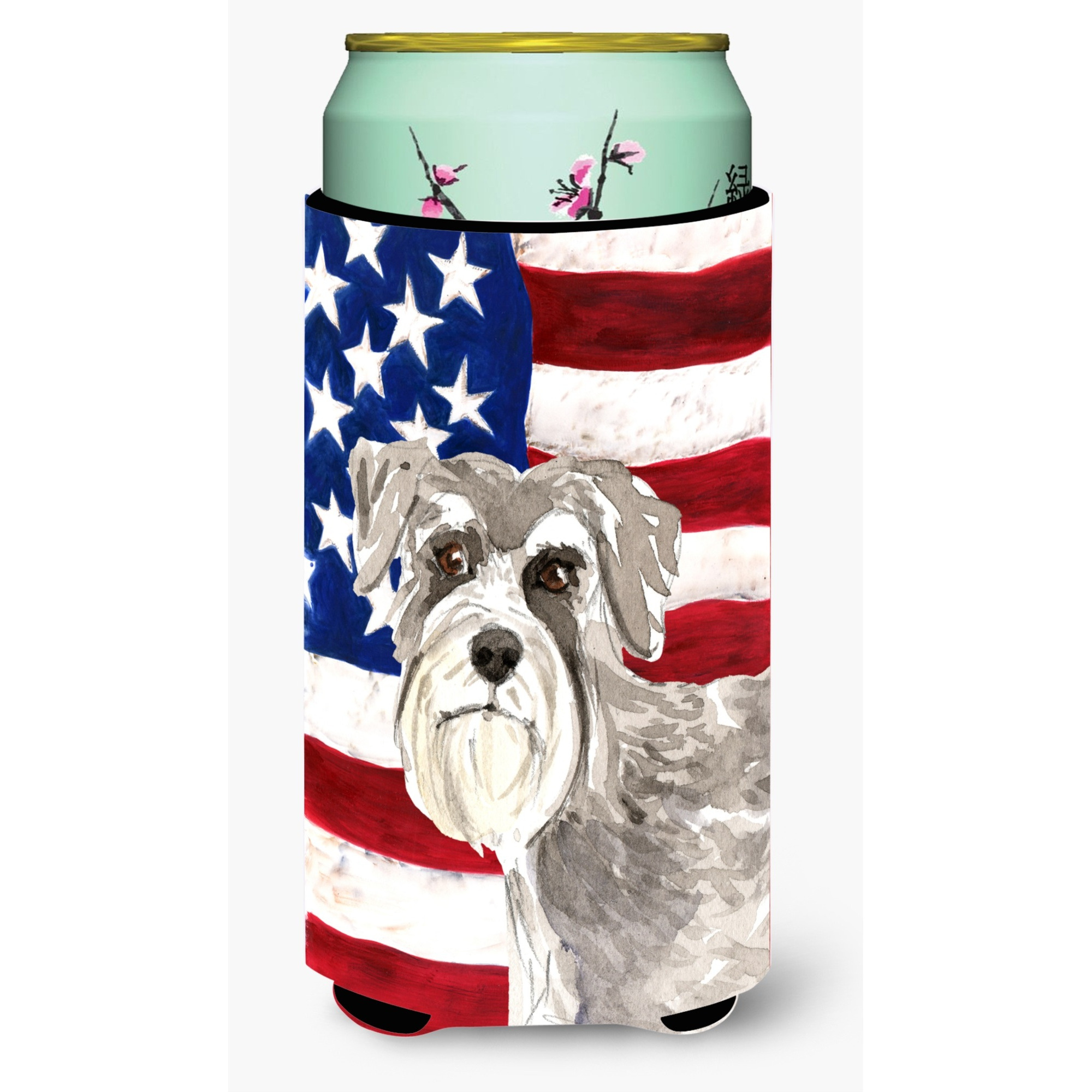 &quotCaroline's Treasures CK1718TBC Patriotic USA Schnauzer 1 Tall Boy Hugger cold-beverage-koozies, Multicolor"