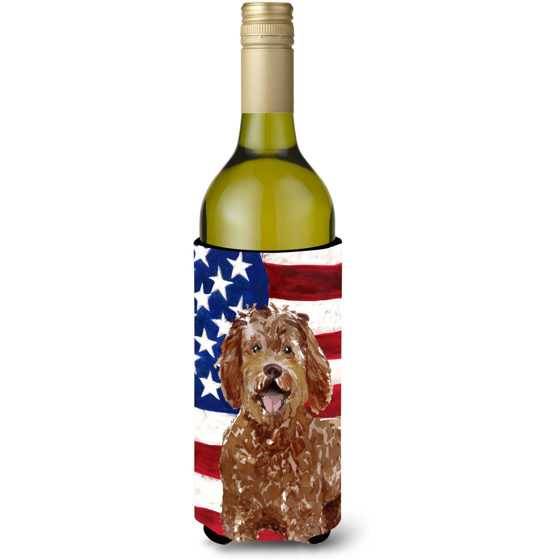 &quotCaroline's Treasures CK1726LITERK Patriotic USA Labradoodle Wine Bottle Hugger cold-beverage-koozies, 750 ml, Multicolor"