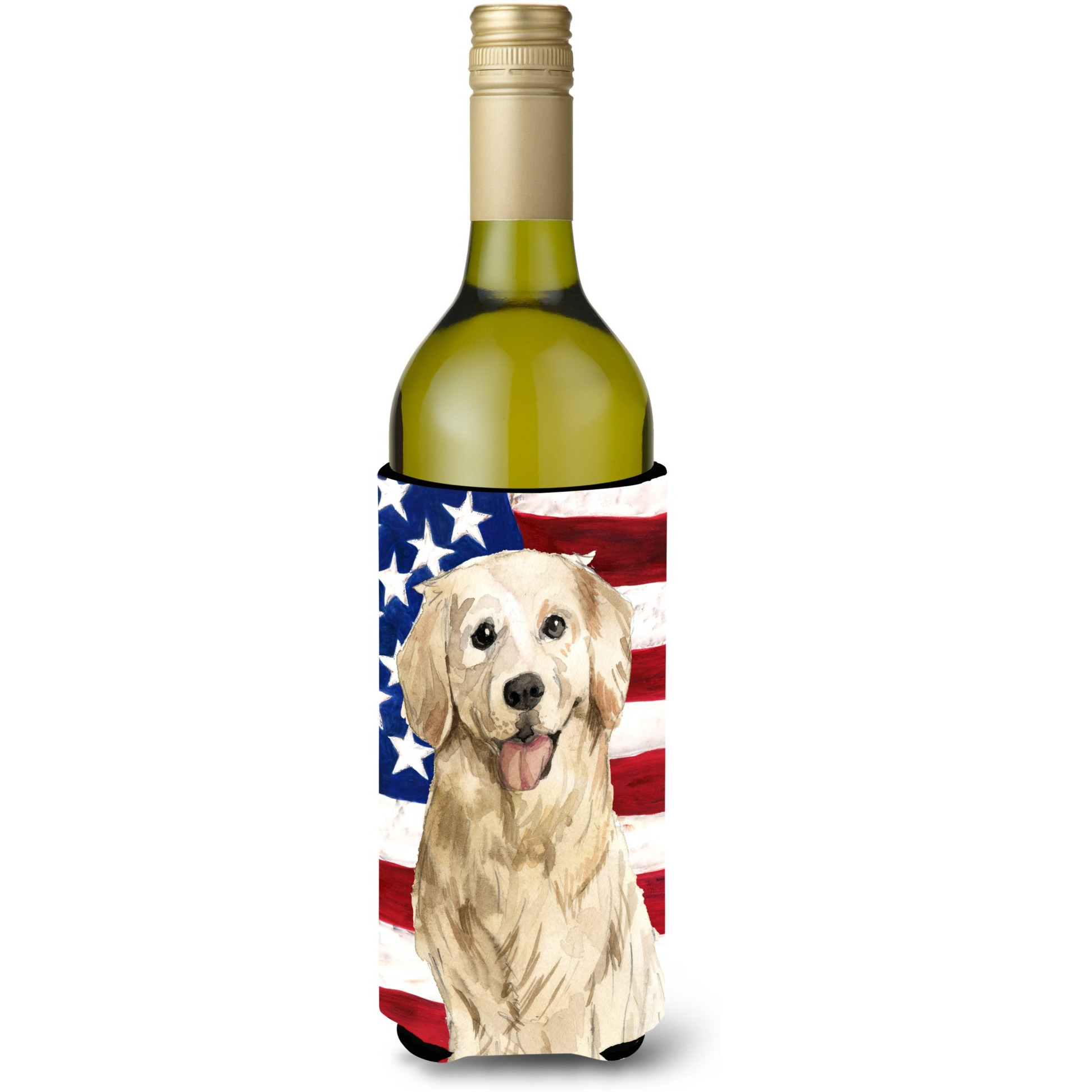 &quotCaroline's Treasures CK1730LITERK Patriotic USA Golden Retriever Wine Bottle Hugger cold-beverage-koozies, 750 ml, Multicolor"