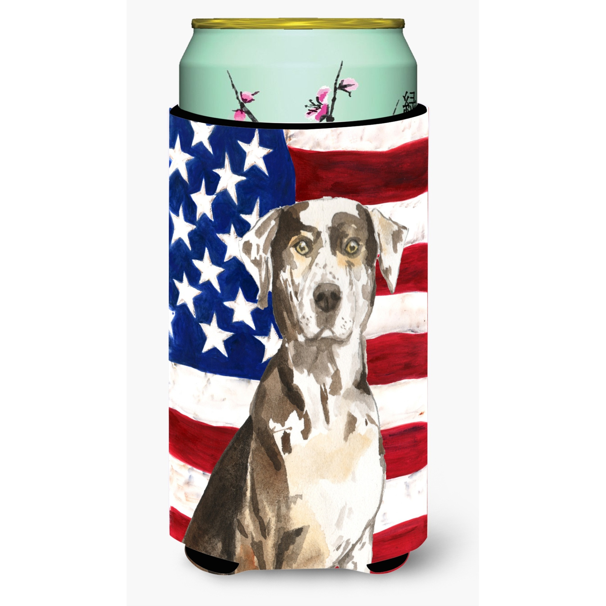&quotCaroline's Treasures CK1734TBC Patriotic USA Catahoula Leopard Dog Tall Boy Hugger cold-beverage-koozies, Multicolor"