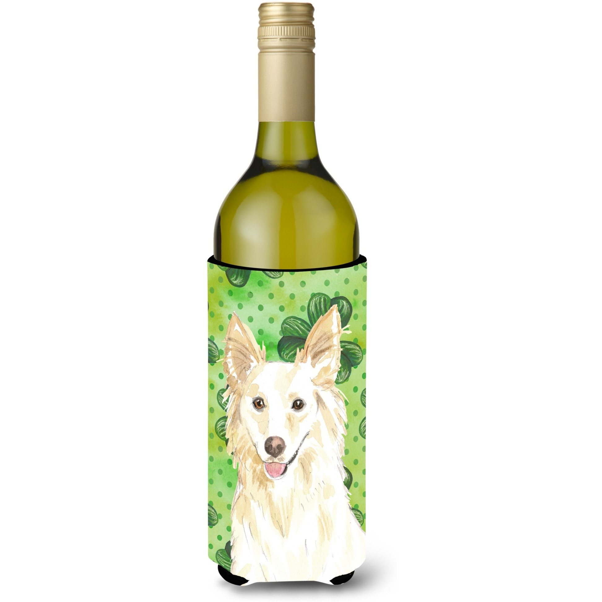 &quotCaroline's Treasures CK1782LITERK Shamrocks White Collie Wine Bottle Hugger cold-beverage-koozies, 750 ml, Multicolor"