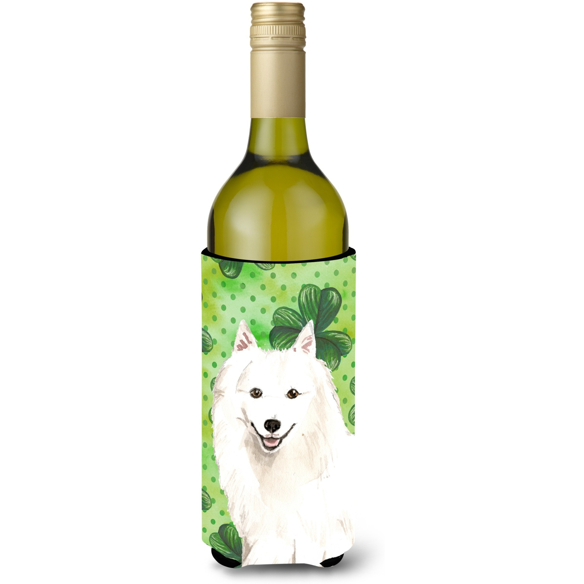 &quotCaroline's Treasures CK1801LITERK Shamrocks Japanese Spitz Wine Bottle Hugger cold-beverage-koozies, 750 ml, Multicolor"